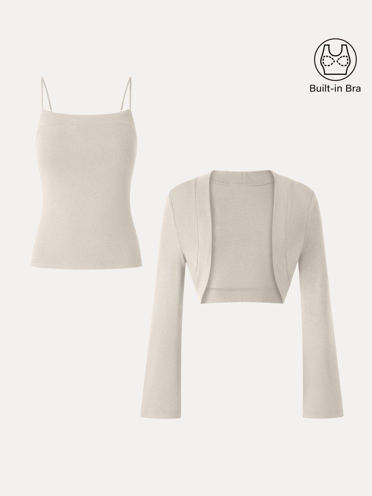 2-Piece Top Set LiteWarm Square Neck Spaghetti Strap Bell Sleeve Built-In Bra Cami — original photo 8