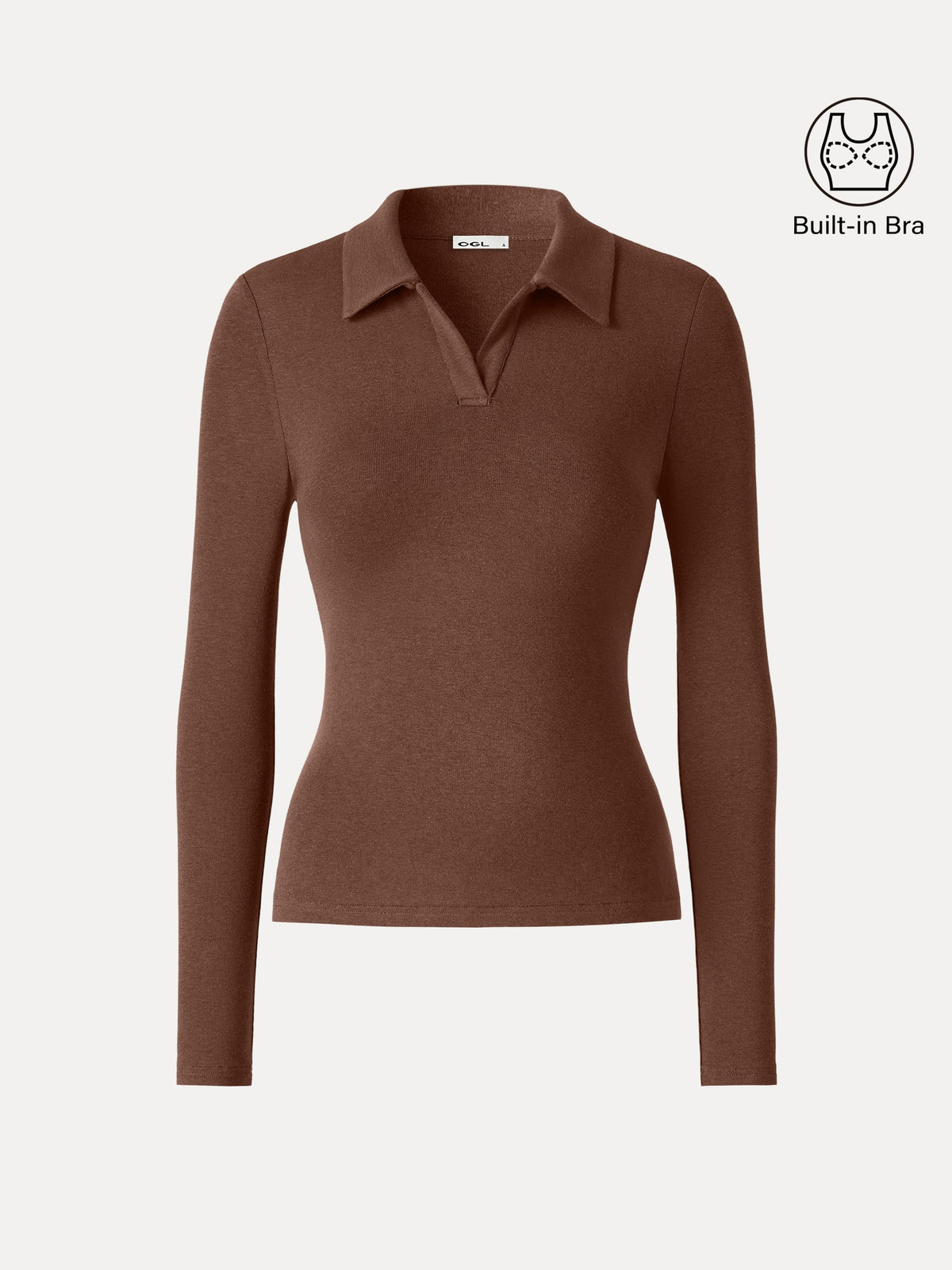 LiteWarm Office Staple V-Neck Lapel Long Sleeve Built-In Bra Top — original photo 10
