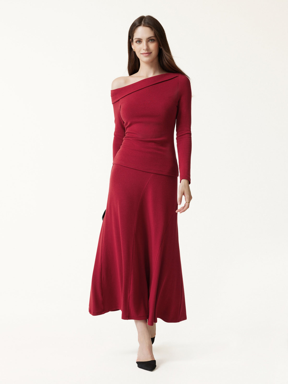 LiteWarm High-Rise Curved-Seam A-Line Midi Skirt — original photo 2
