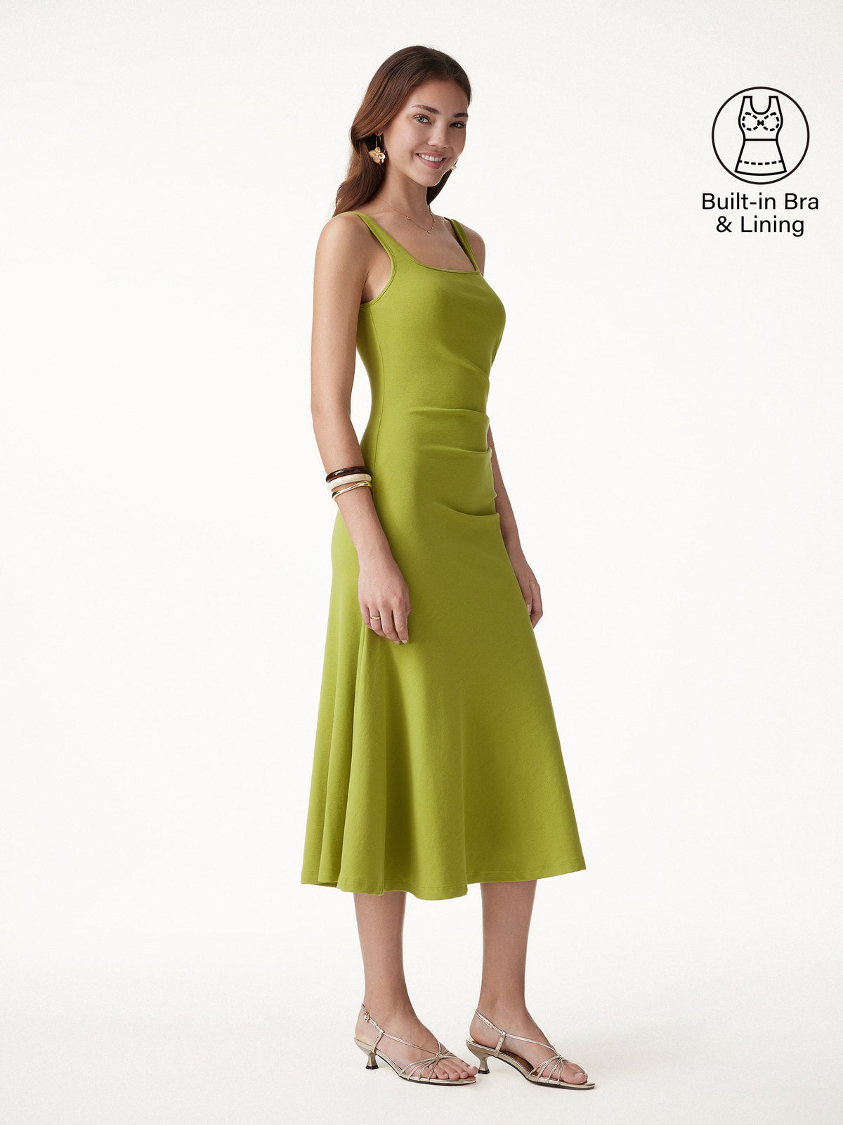 Square Neck Tucked Open Back Built-In Bra Dress — original photo 3