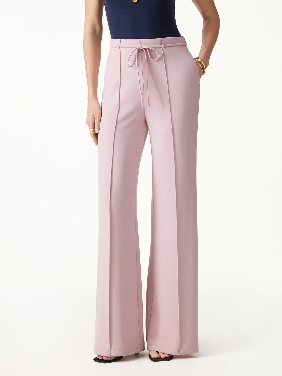 2Pcs Set V-Neck Elbow Sleeve Bam Top & High-Rise Flare Pants with Pockets — original photo 6
