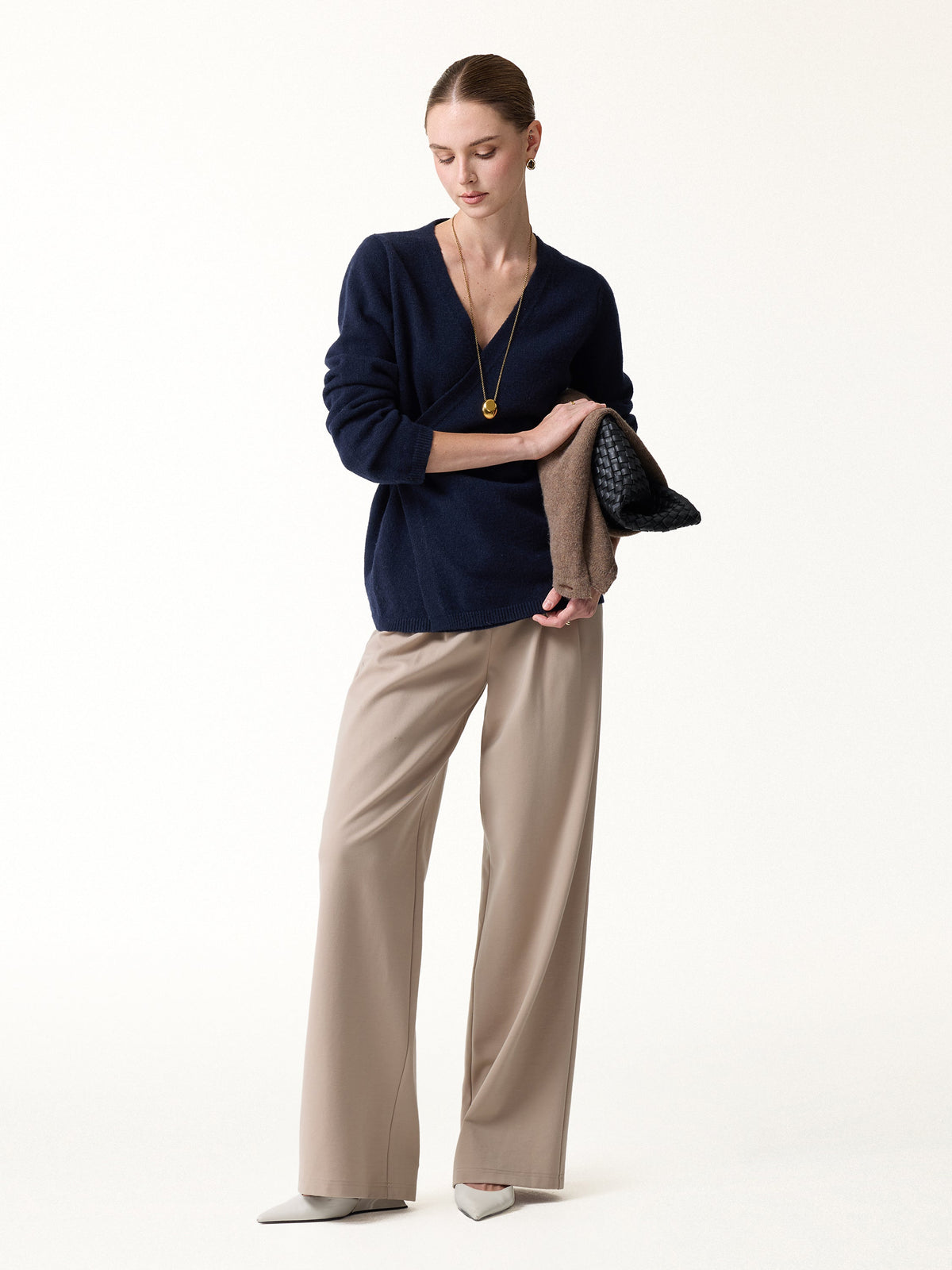 Merino-Blend V-Neck Long Sleeve Wrap Sweater — original photo 2