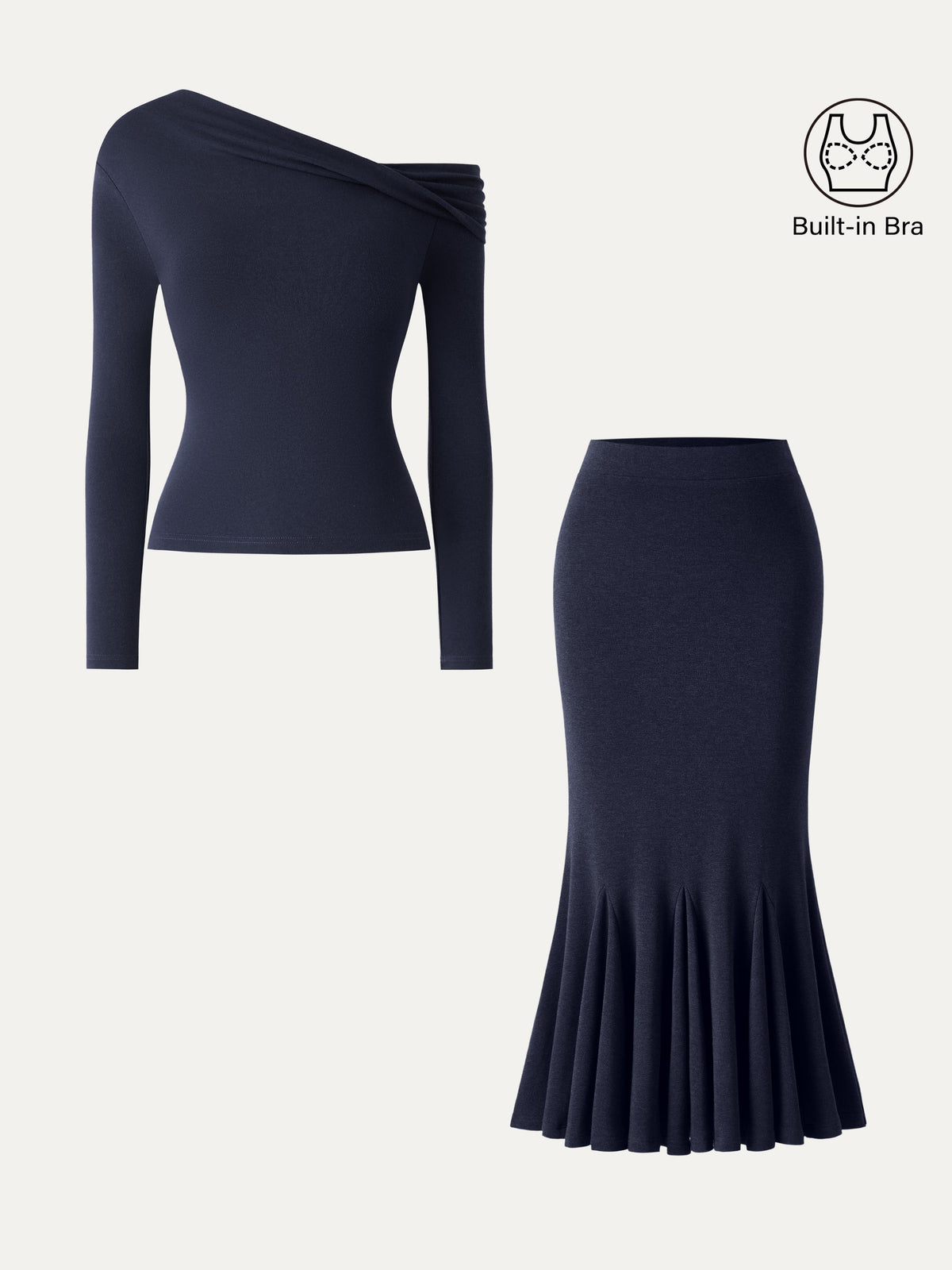 2Pcs Set LiteWarm Convertible Neck Built-In Bra Top & High-Rise Mermaid Midi Skirt — original photo 2