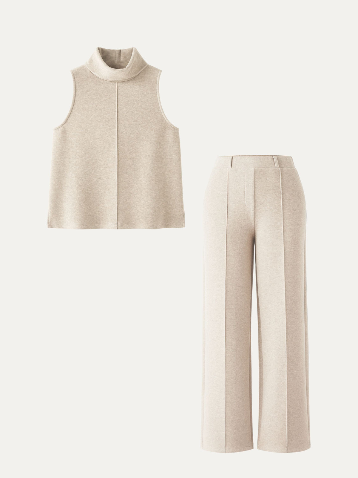 2Pcs Set Petite High Waisted Warm Straight Leg Pull On Pant & Split Hem Top — original photo 9
