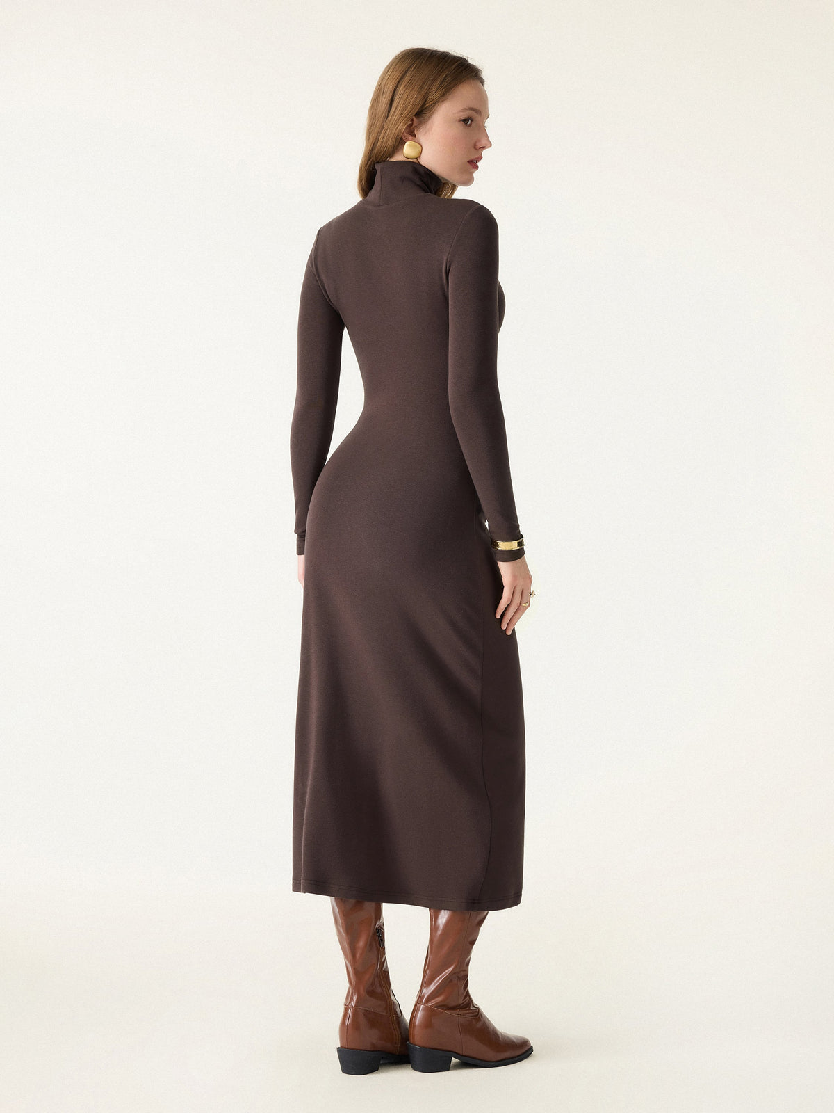 ProWarm Turtleneck Tucked Midi Built-In Bra Dress — original photo 3