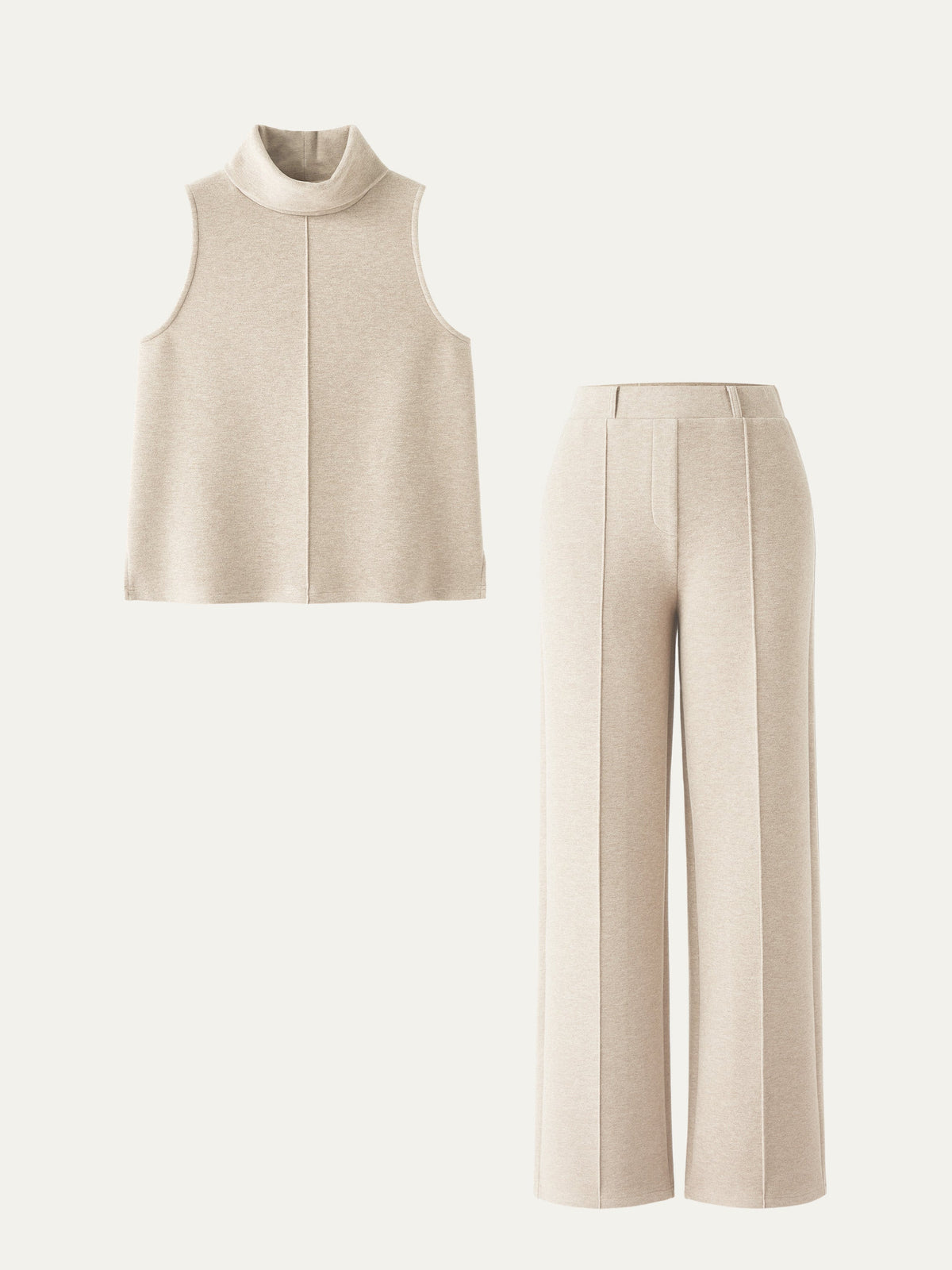 2Pcs Set Regular Split Hem Top & High Waisted Warm Straight Leg Pull On Pant — original photo 14