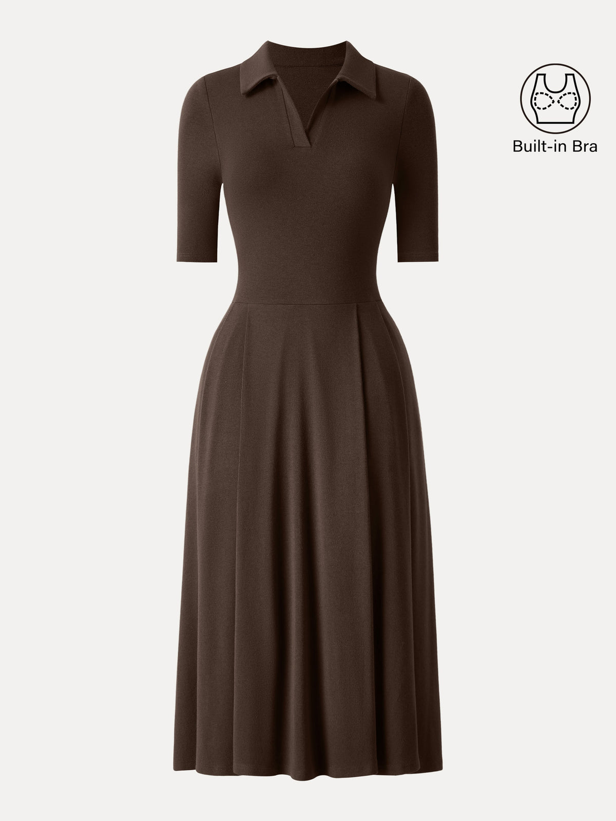 LiteWarm Polo Neck Elbow Length Sleeve Midi Built-In Bra Dress with Pockets — original photo 16