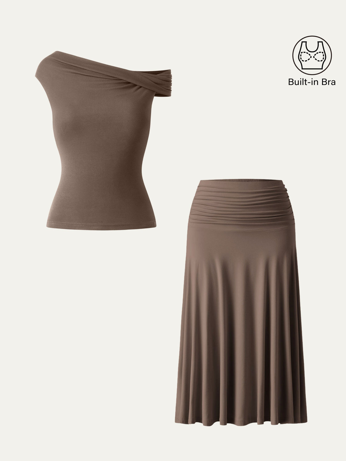2Pcs Set Multi-wear Built-In Bra Top & Side Ruched A-line Midi Skirt — original photo 2