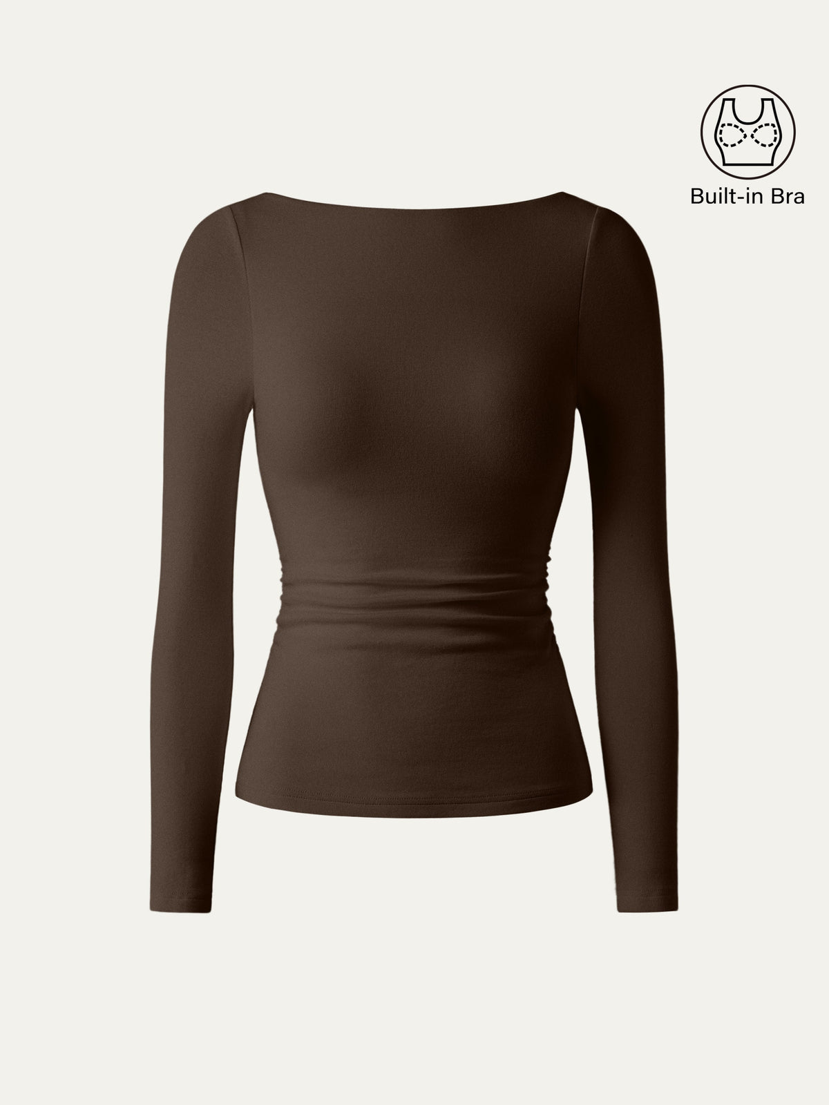 LiteWarm Boatneck Long Sleeve Open-Back Ruched Built-In Bra Top — original photo 12
