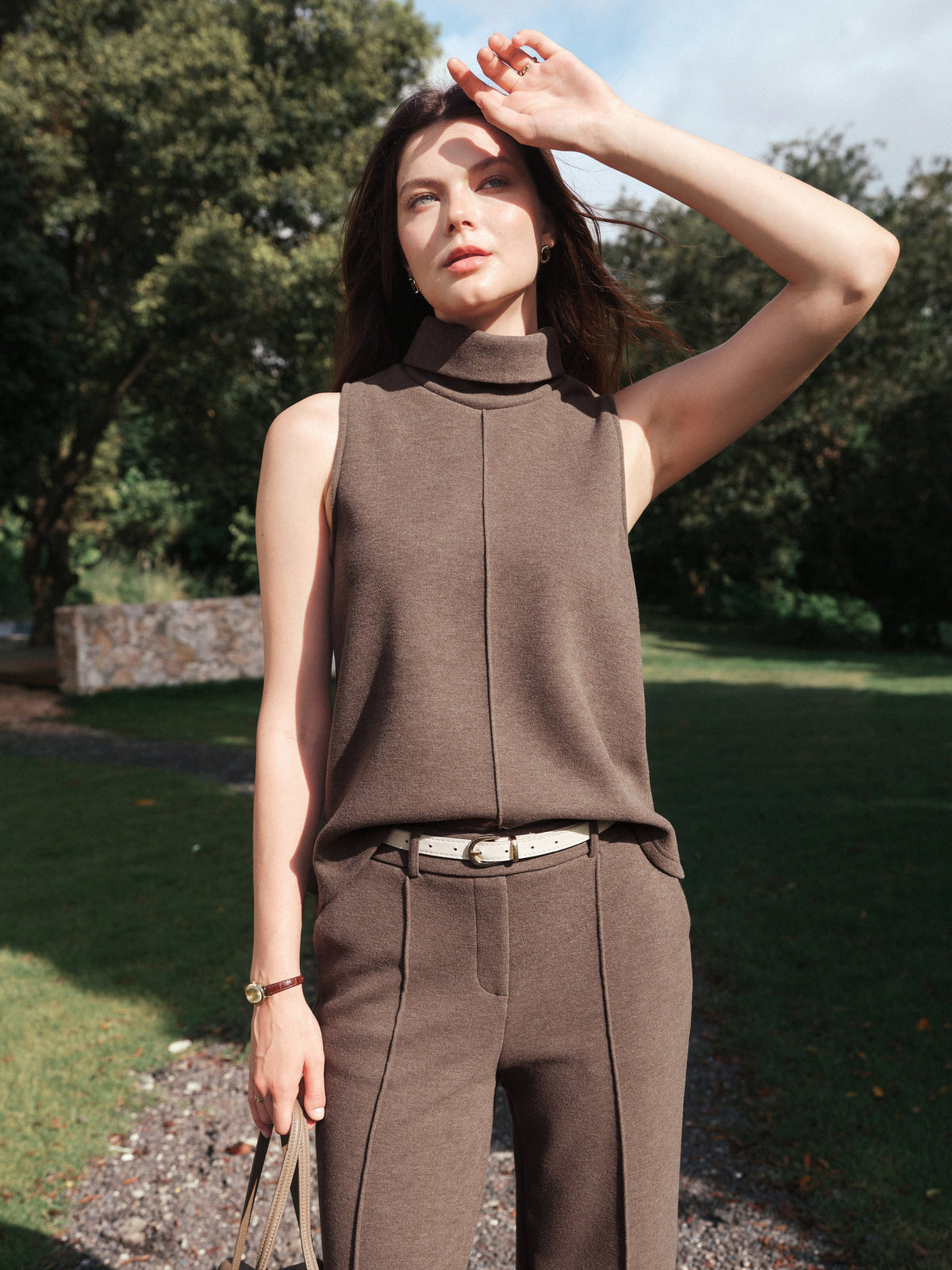 2Pcs Set Tall Turtle Neck Split Hem Top & High Waisted Warm Straight Leg Pull On Pant — original photo 3