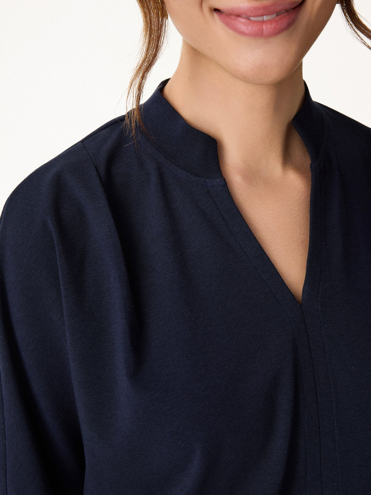 Stand Collar V-Neck Short Sleeve Top — original photo 5