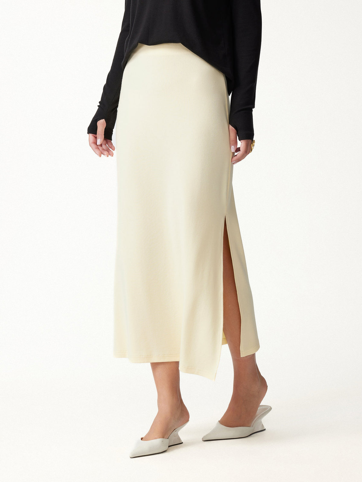 LiteWarm Mid-Rise Side-Slit Column Midi Skirt — original photo 3