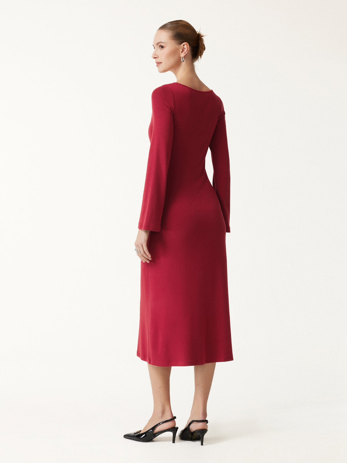 LiteWarm Boatneck Bell Sleeve Midi Built-In Bra Dress — original photo 3