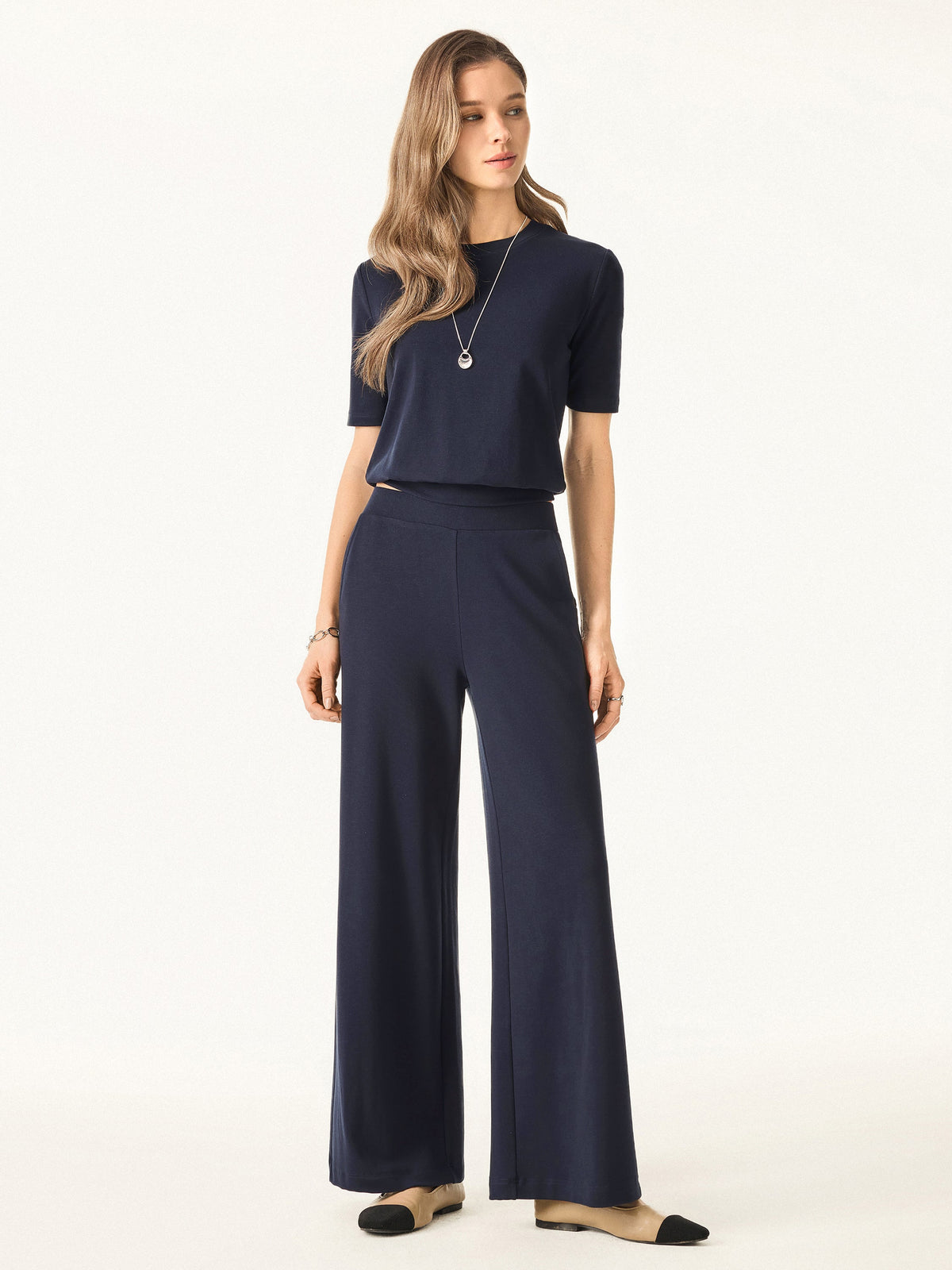 Lyocell Wool Mid Rise Wide Leg Pull-on Pant with Pockets — original photo 2