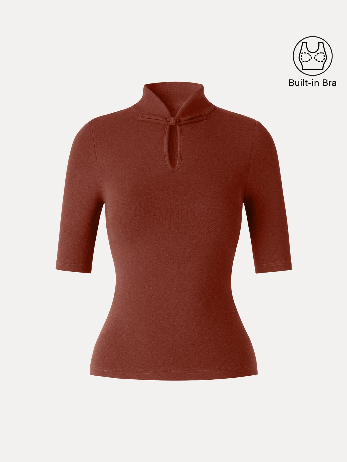 LiteWarm Teardrop Neck Elbow Sleeve Built-In Bra Top — original photo 9