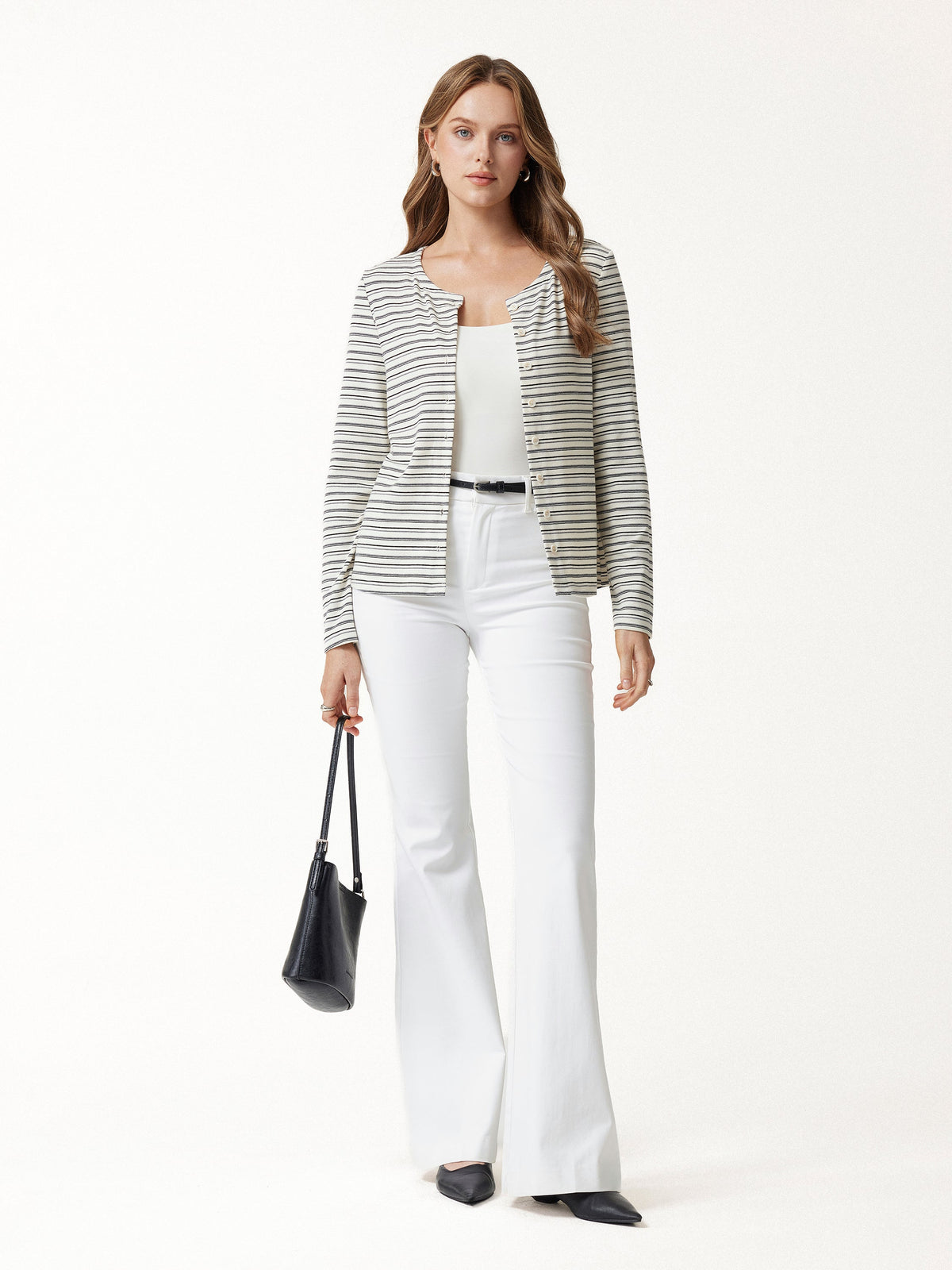 ProWarm Stripe Round Neck Long Sleeve Button-Up Cardigan — original photo 2