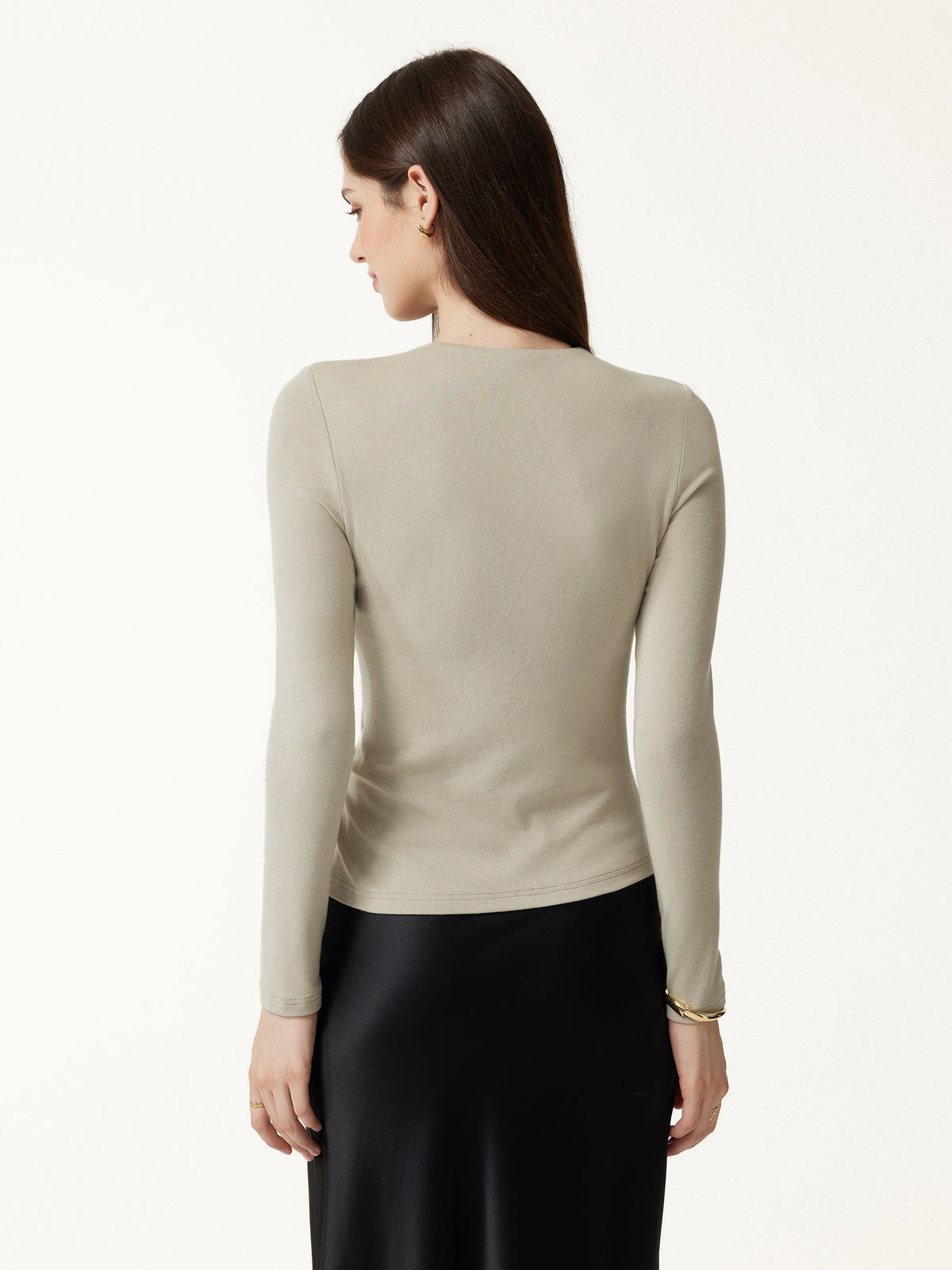 LiteWarm Round Neck Long Sleeve Twist-Hem Built-In Bra Top — original photo 4
