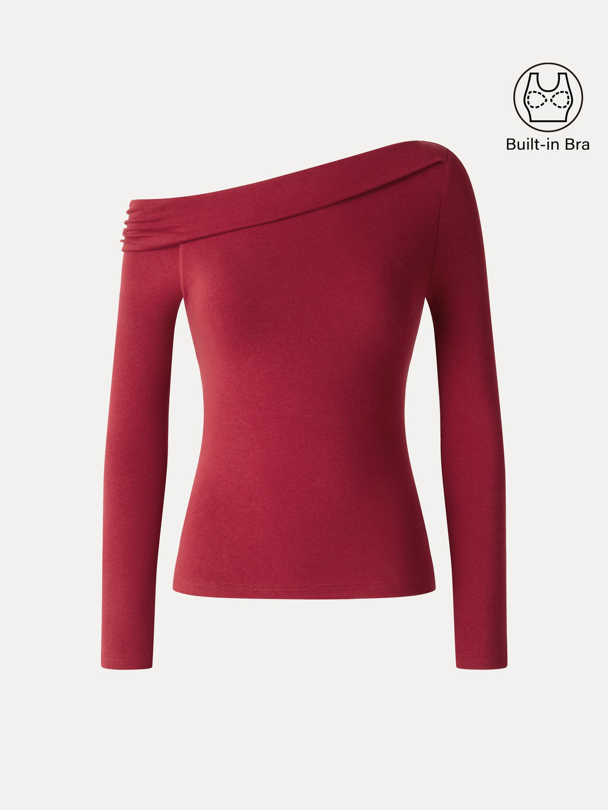 LiteWarm Asymmetrical Neck Long Sleeve Built-In Bra Top — original photo 7