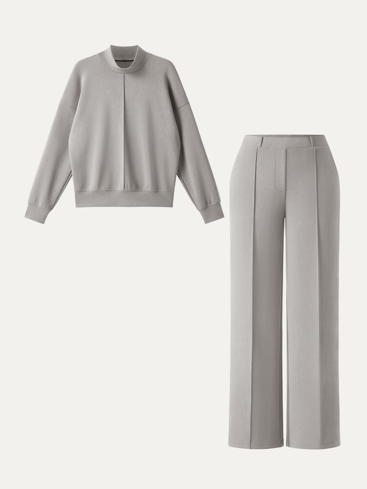 2Pcs Set Mockneck Pullover Shirt & Mid Rise Straight Leg Pants with Pockets — original photo 9
