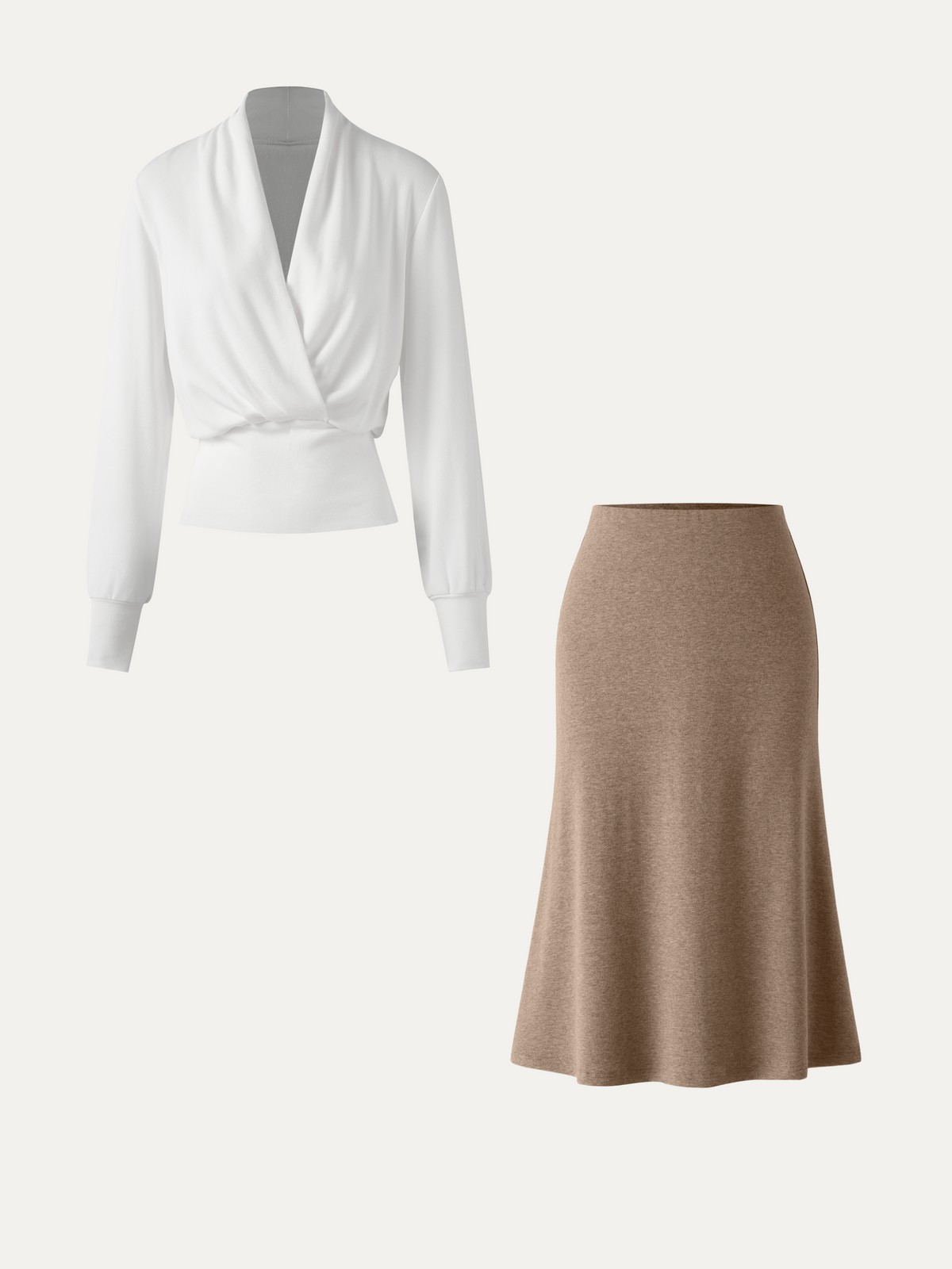 2Pcs Set LiteWarm Surplice Banded Hem Top & Soft Pull-On Midi Skirt — original photo 8
