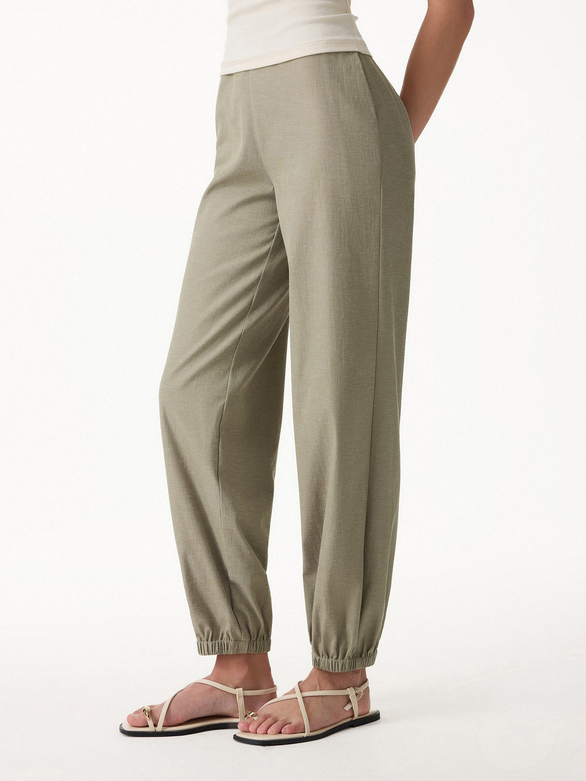 Linen-like High-Rise Balloon Jogger Pants with Pockets — original photo 1