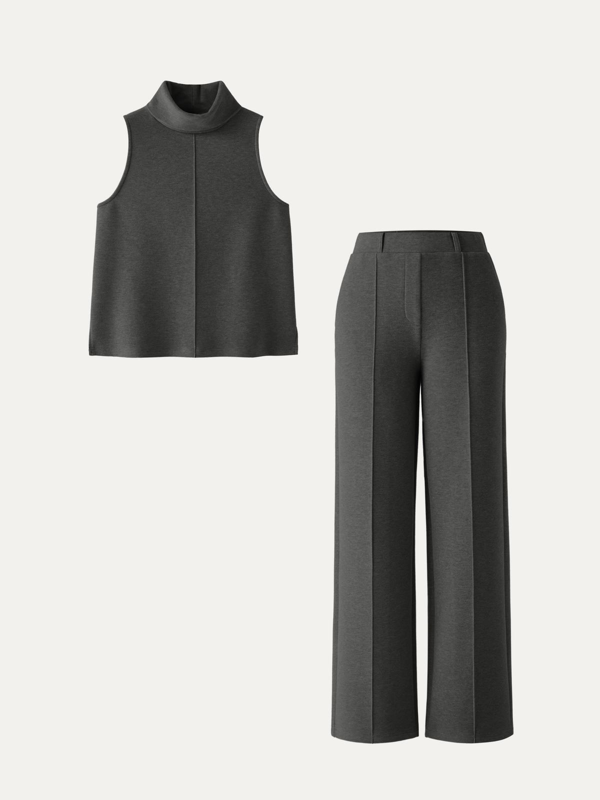 2Pcs Set Petite High Waisted Warm Straight Leg Pull On Pant & Split Hem Top — original photo 10