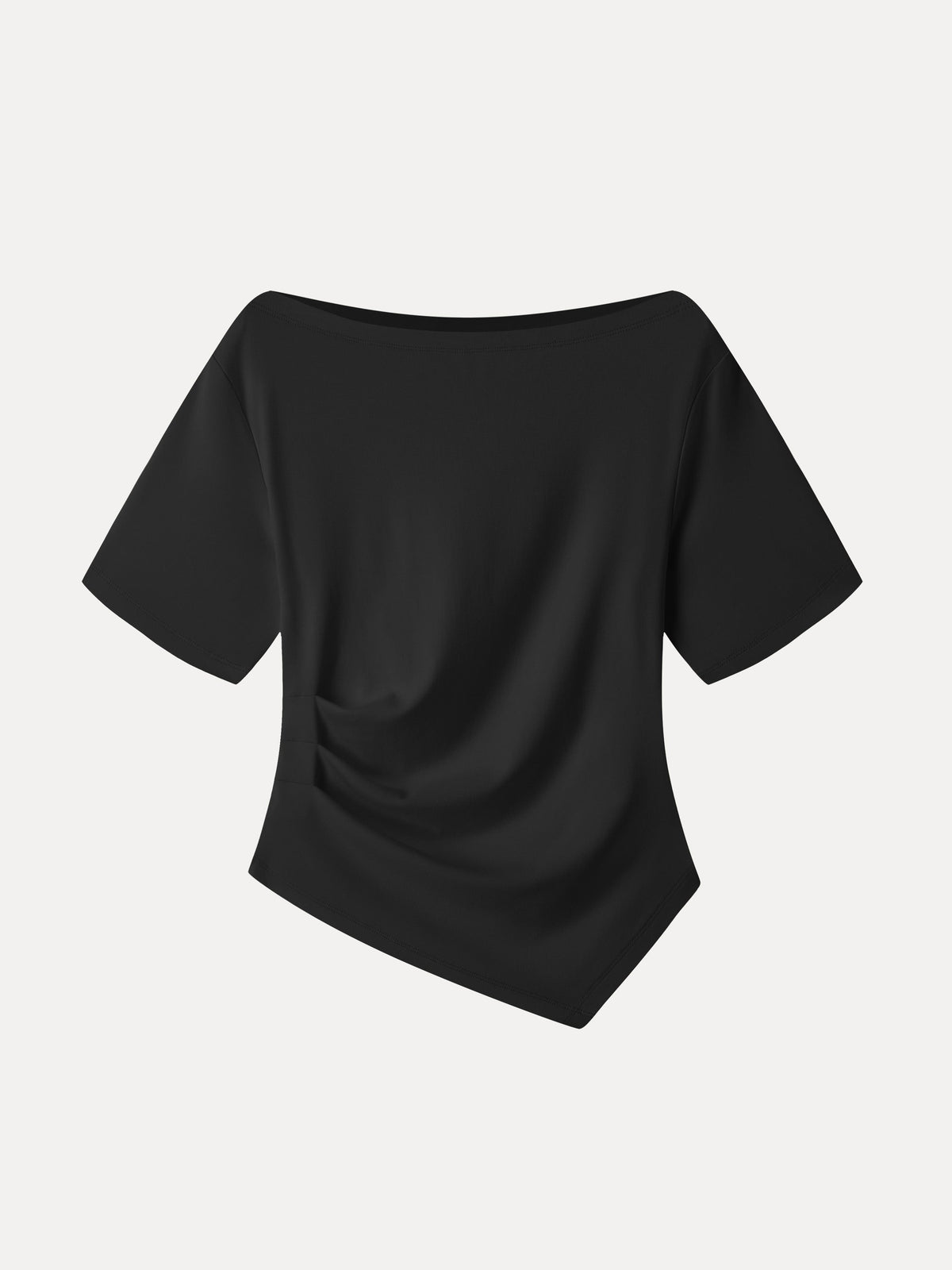 Cotton Blend Boatneck Elbow Sleeve Asymmetrical Tucked Top — original photo 10