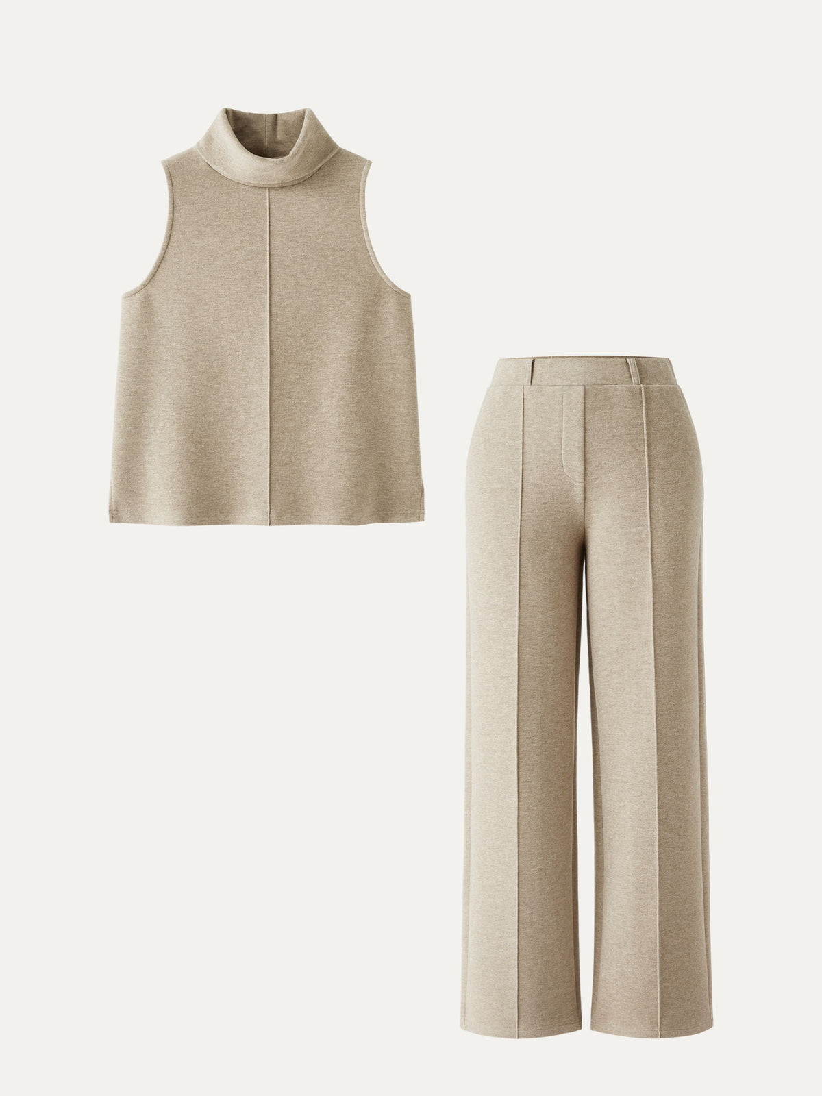 2Pcs Set Petite High Waisted Warm Straight Leg Pull On Pant & Split Hem Top — original photo 1