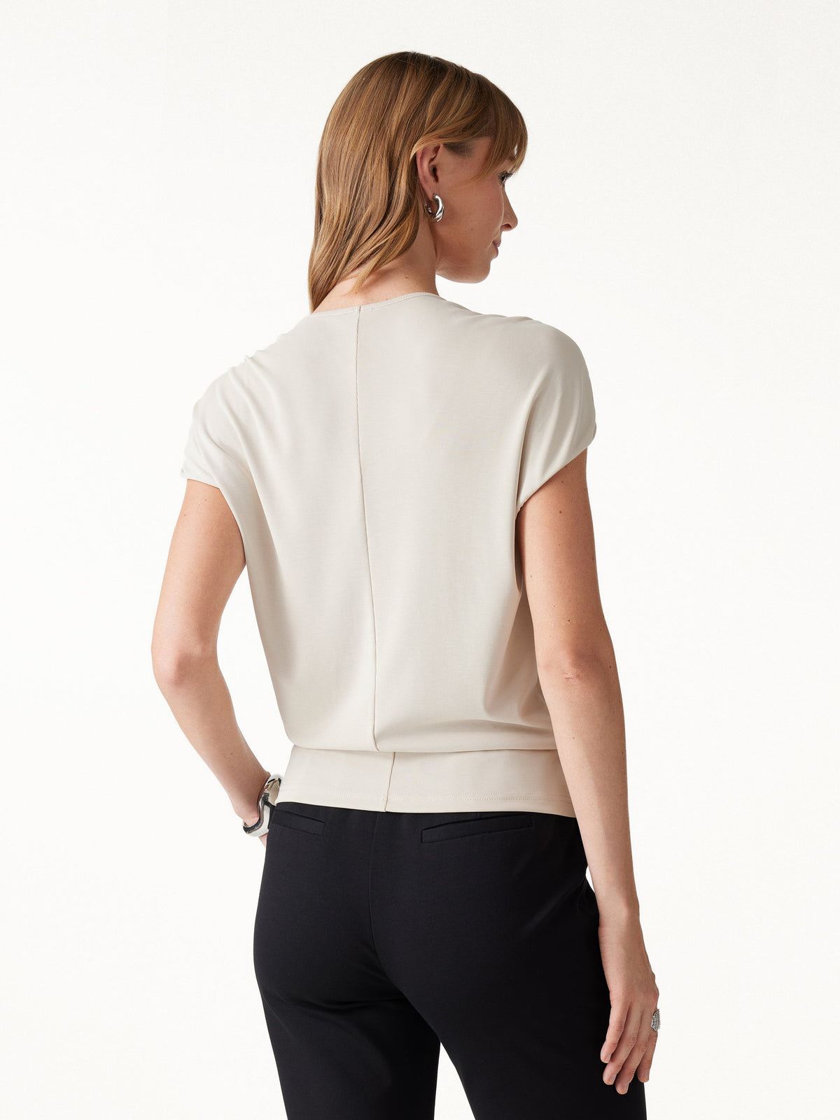 Modal Relaxed V-Neck Gathered Shoulder Top — original photo 5