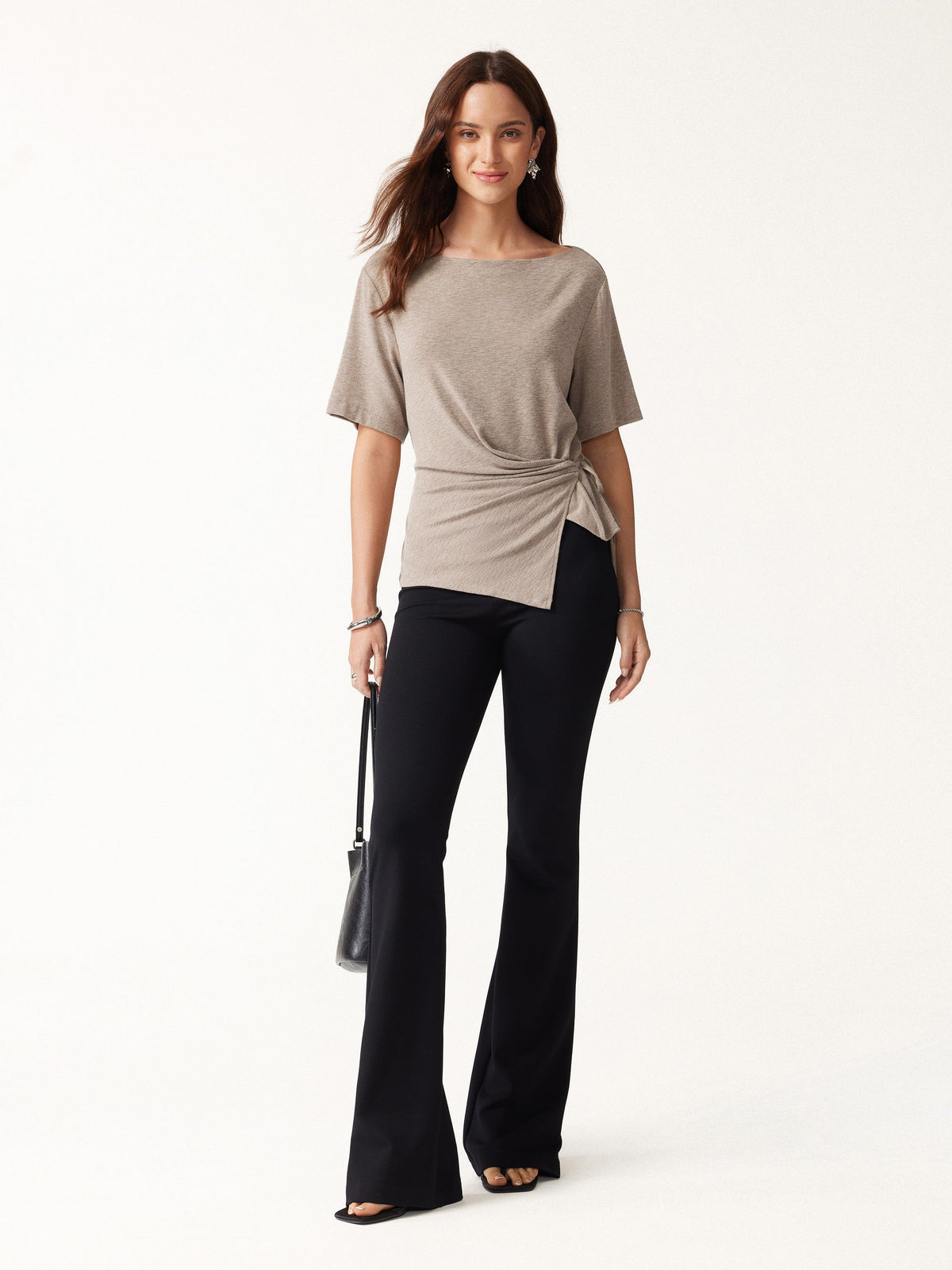 LiteWarm Slash Neck Short Sleeve Tie-Side Top — original photo 2