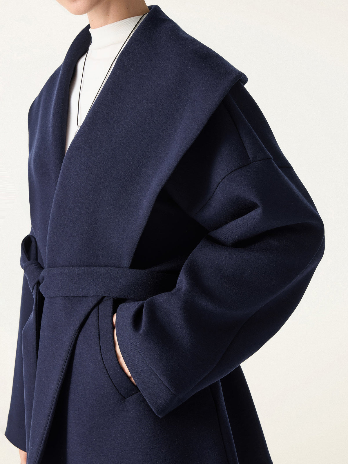 FuzzLuxe Draped Shawl Collar Long Sleeve Belted Jacket — original photo 11