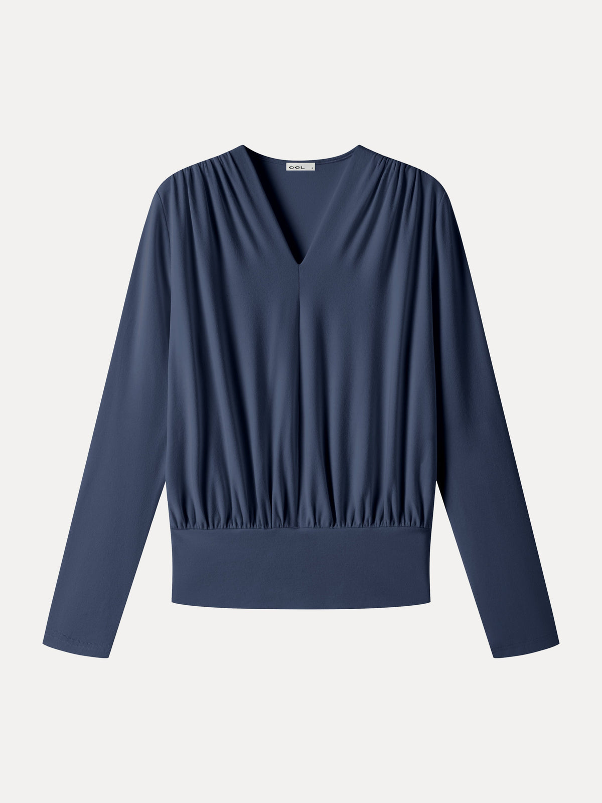 LiteWarm V-Neck Long Sleeve Ruched Banded Hem Top — original photo 8