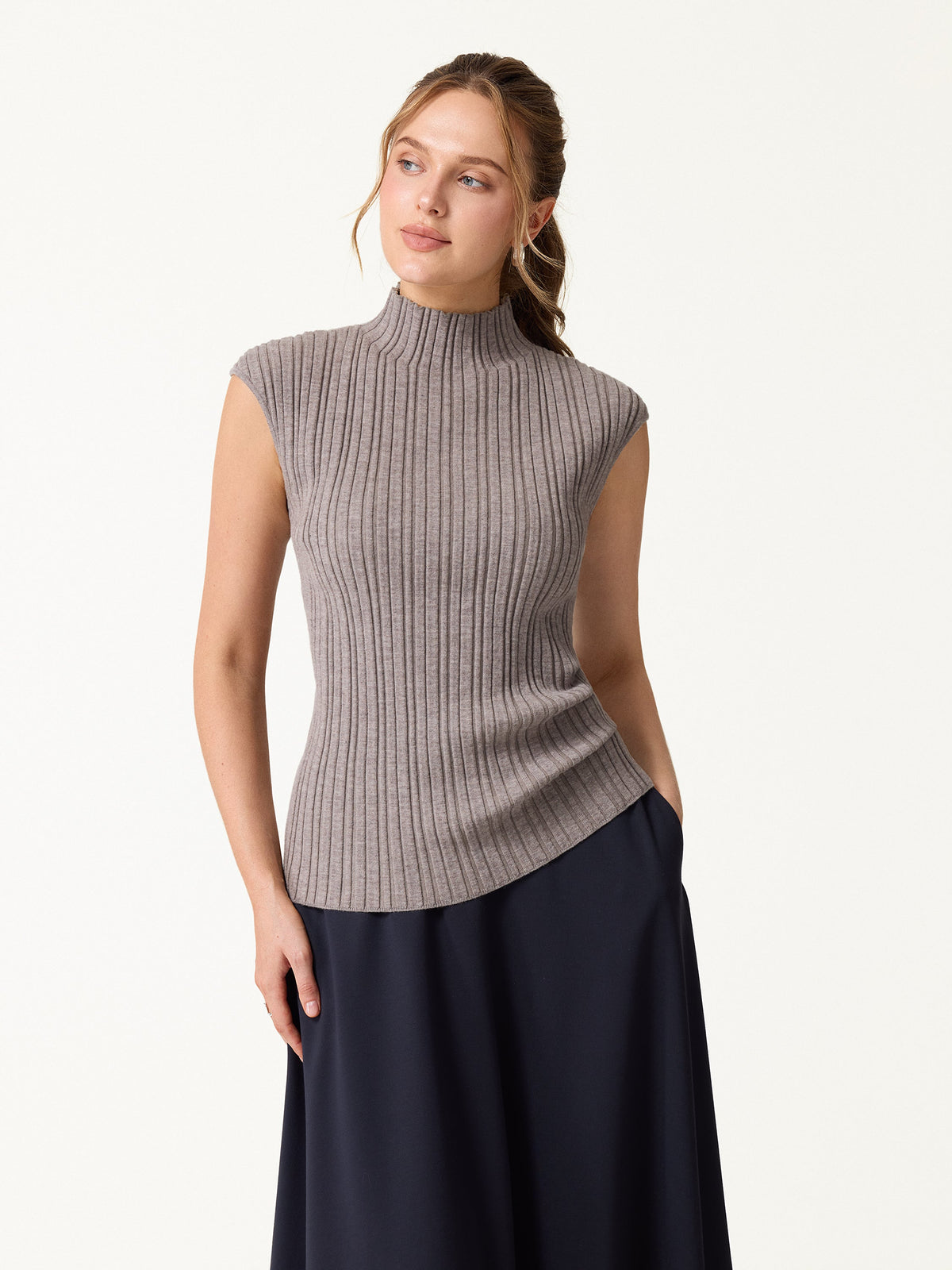 2Pcs Set 100% Merino Wool Long Sleeve Cardigan & Mock Neck Sweater — original photo 6