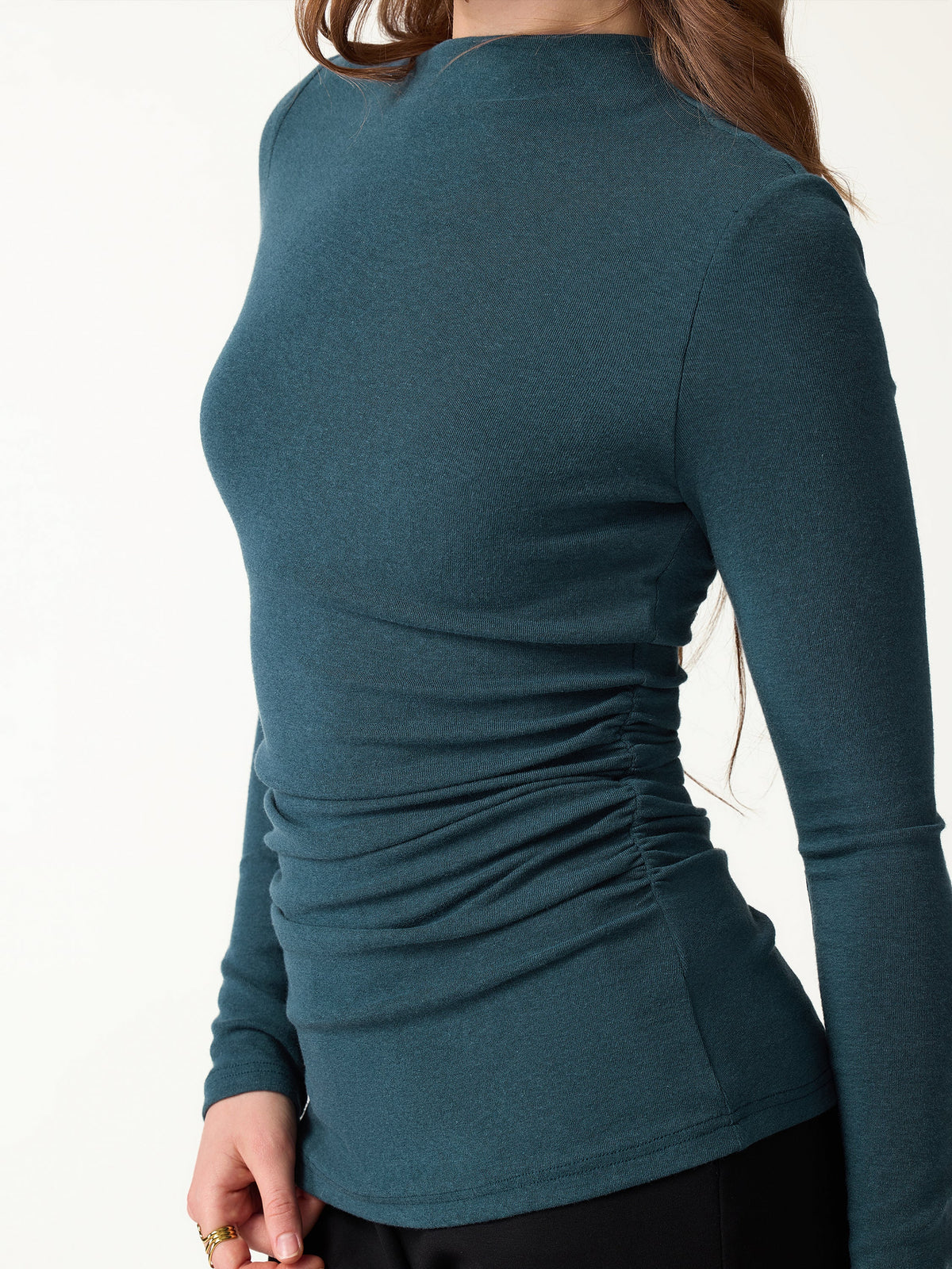 2Pcs Set LiteWarm Asymmetrical Long Sleeve Built-In Bra Top & A-Line Midi Skirt — original photo 8