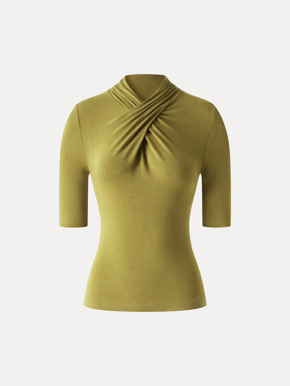 LiteWarm Crisscross Mock Neck Elbow Sleeve Ruched Top — original photo 9