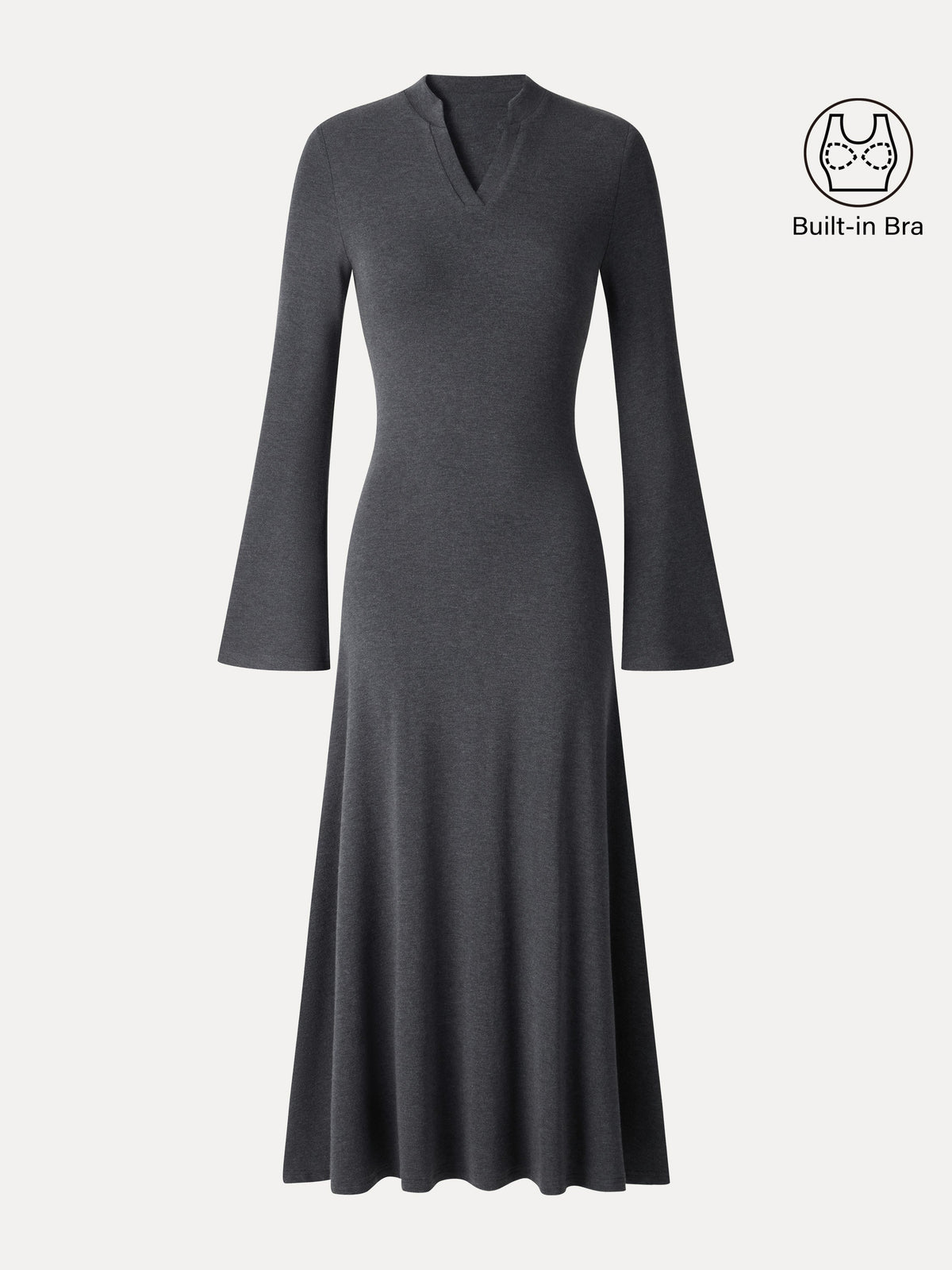 LiteWarm V-Neck Long Sleeve Flowy Midi Built-In Bra Dress — original photo 6