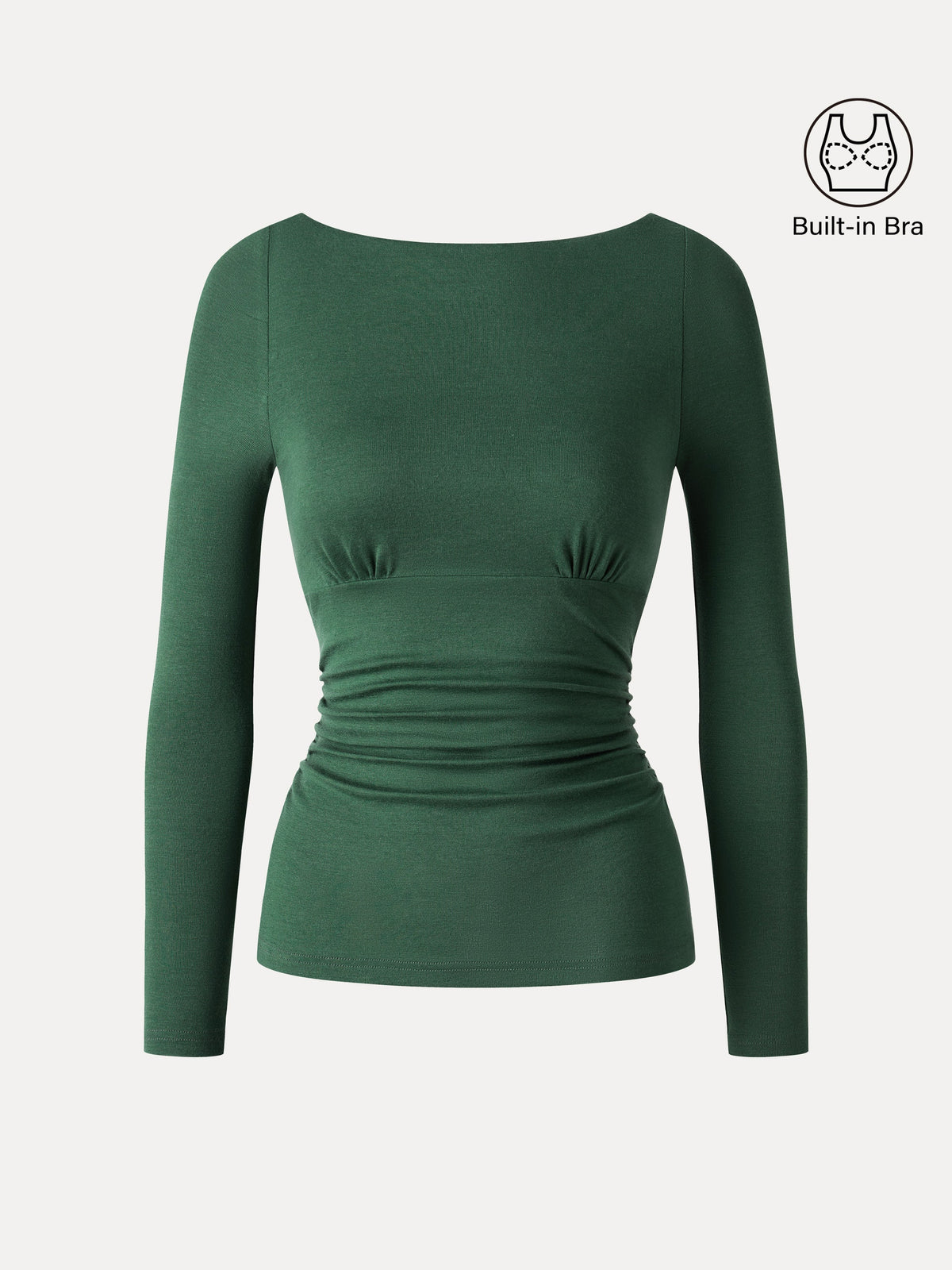 LiteWarm Boatneck Long Sleeve Ruched Built-In Bra Top — original photo 7