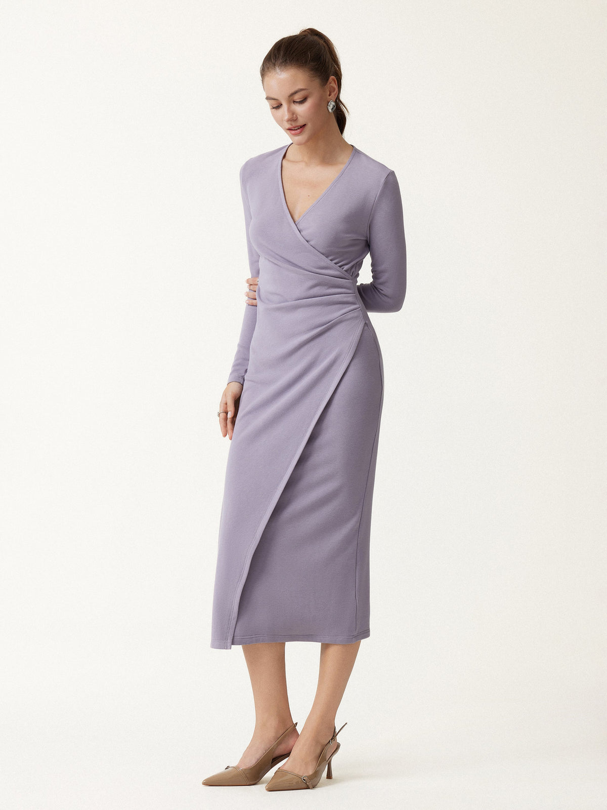 ProWarm Surplice Long Sleeve Tucked Dress — original photo 3