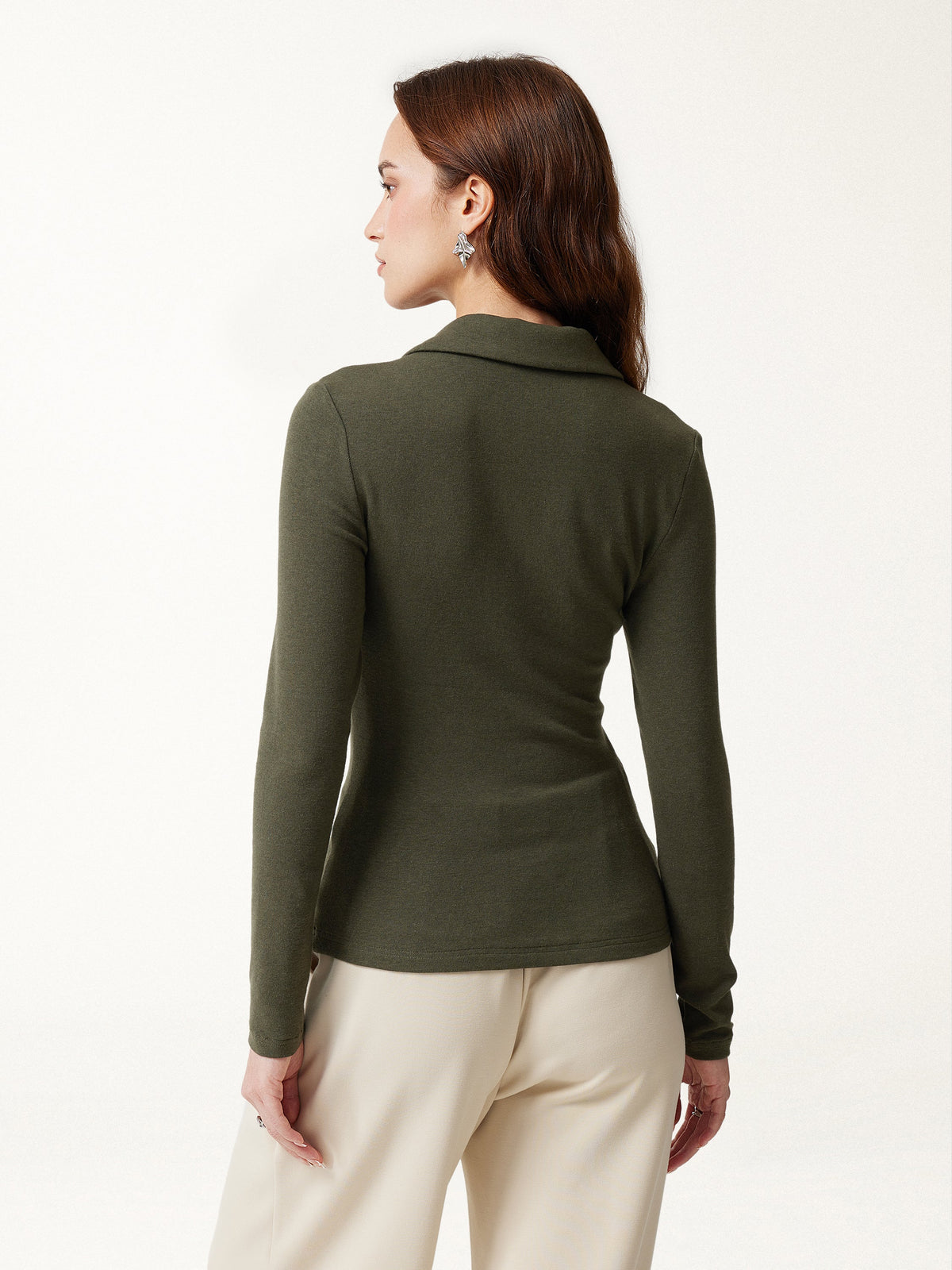 LiteWarm Office Staple V-Neck Lapel Long Sleeve Built-In Bra Top — original photo 5