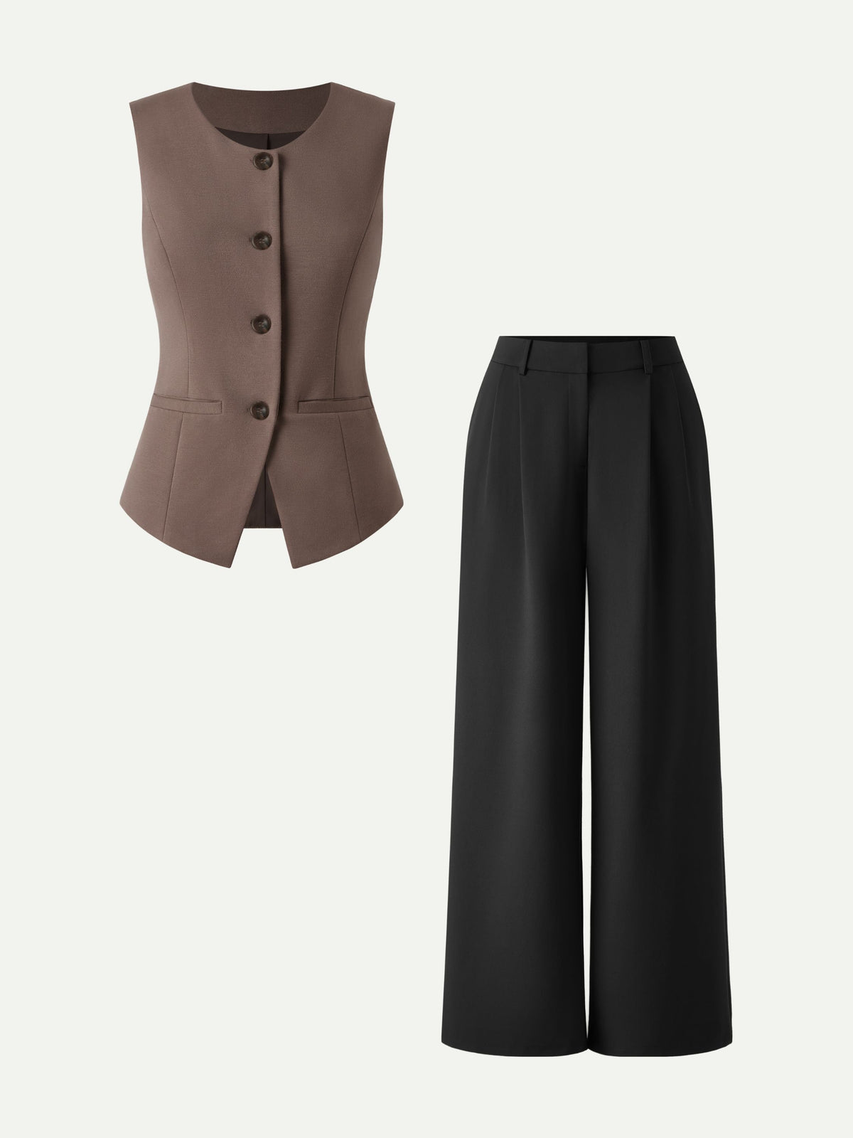 2Pcs Set Waistcoat with Pockets & Wide Leg Pant with Pockets — original photo 8