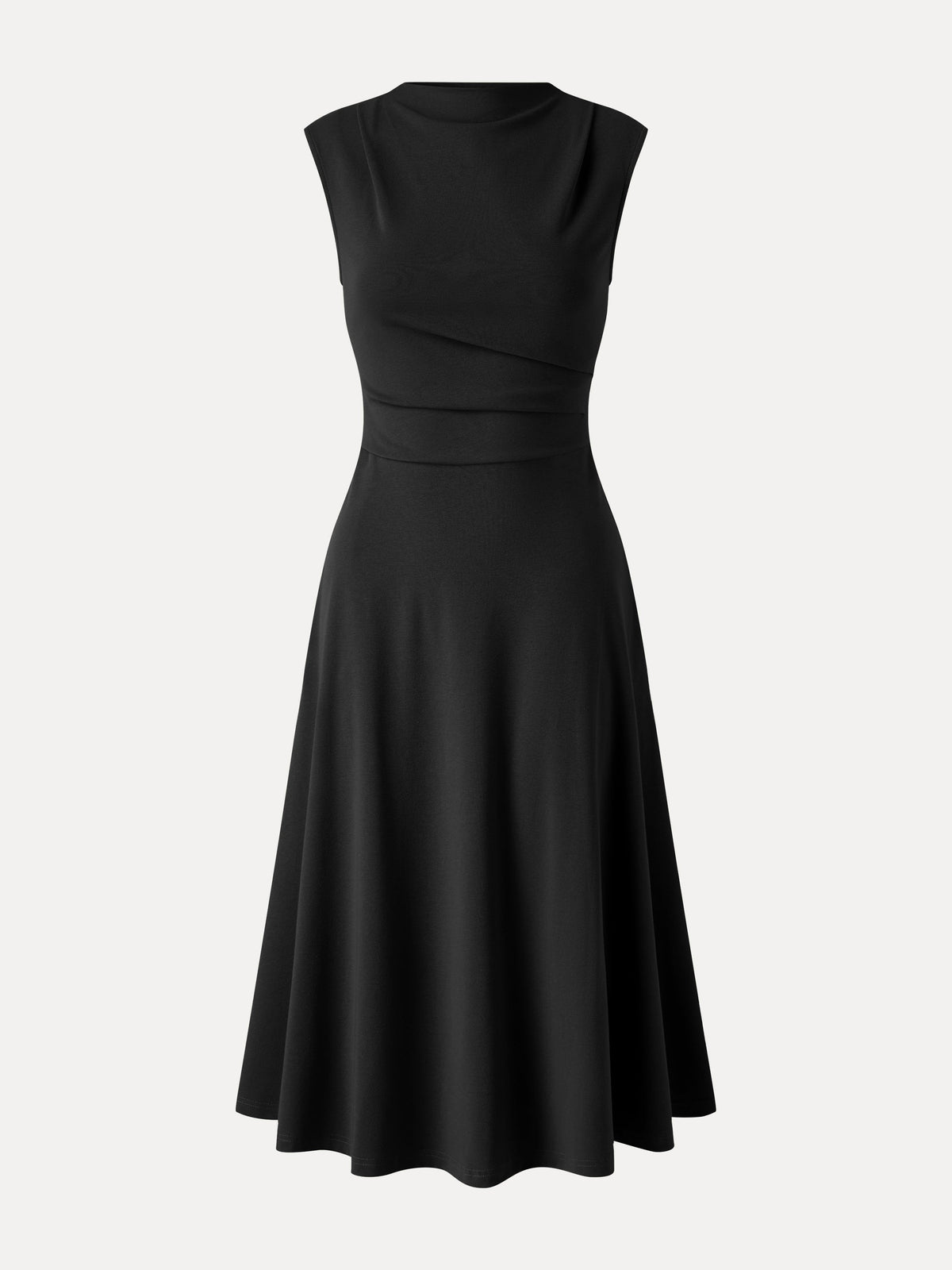 Viscose-Cotton Mock Neck Sleeveless Tucked Midi Dress — original photo 15