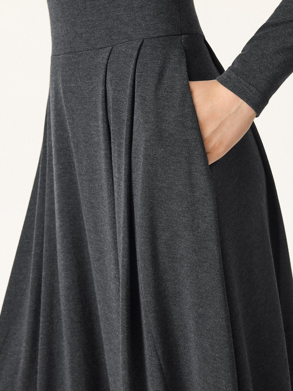 LiteWarm Mockneck Pleated Midi Built-In Bra Dress with Pockets — original photo 7