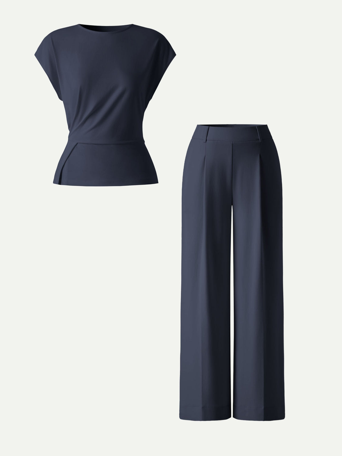 2Pcs Set Round Neck Tucked Top & Wide Leg The Success Pants — original photo 10