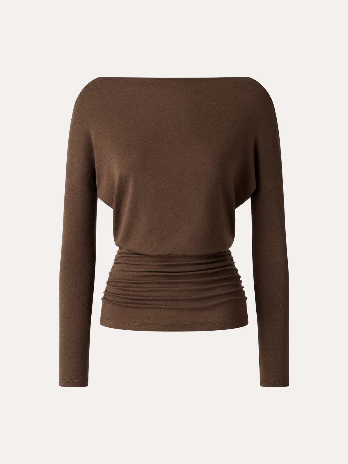 LiteWarm Lyocell-Wool Slash Neck Long Sleeve Ruched Banded Hem Top — original photo 7