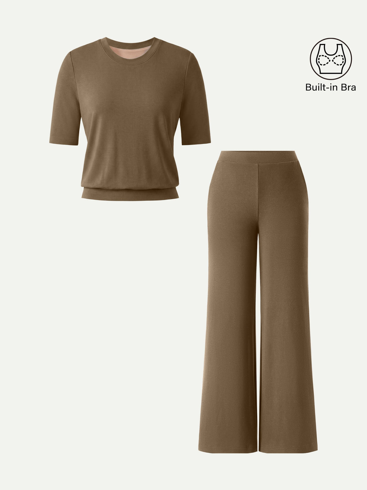 2Pcs Set Regular Mid Rise Wide Leg Pants & Crewneck Built-In Bra Top — original photo 12