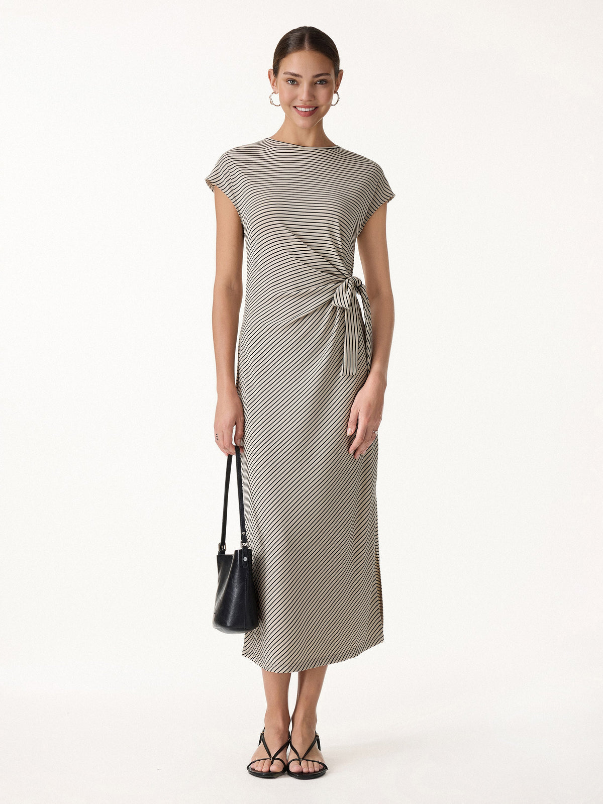 Striped Relaxed Midi Dress with Self-Tie — original photo 2