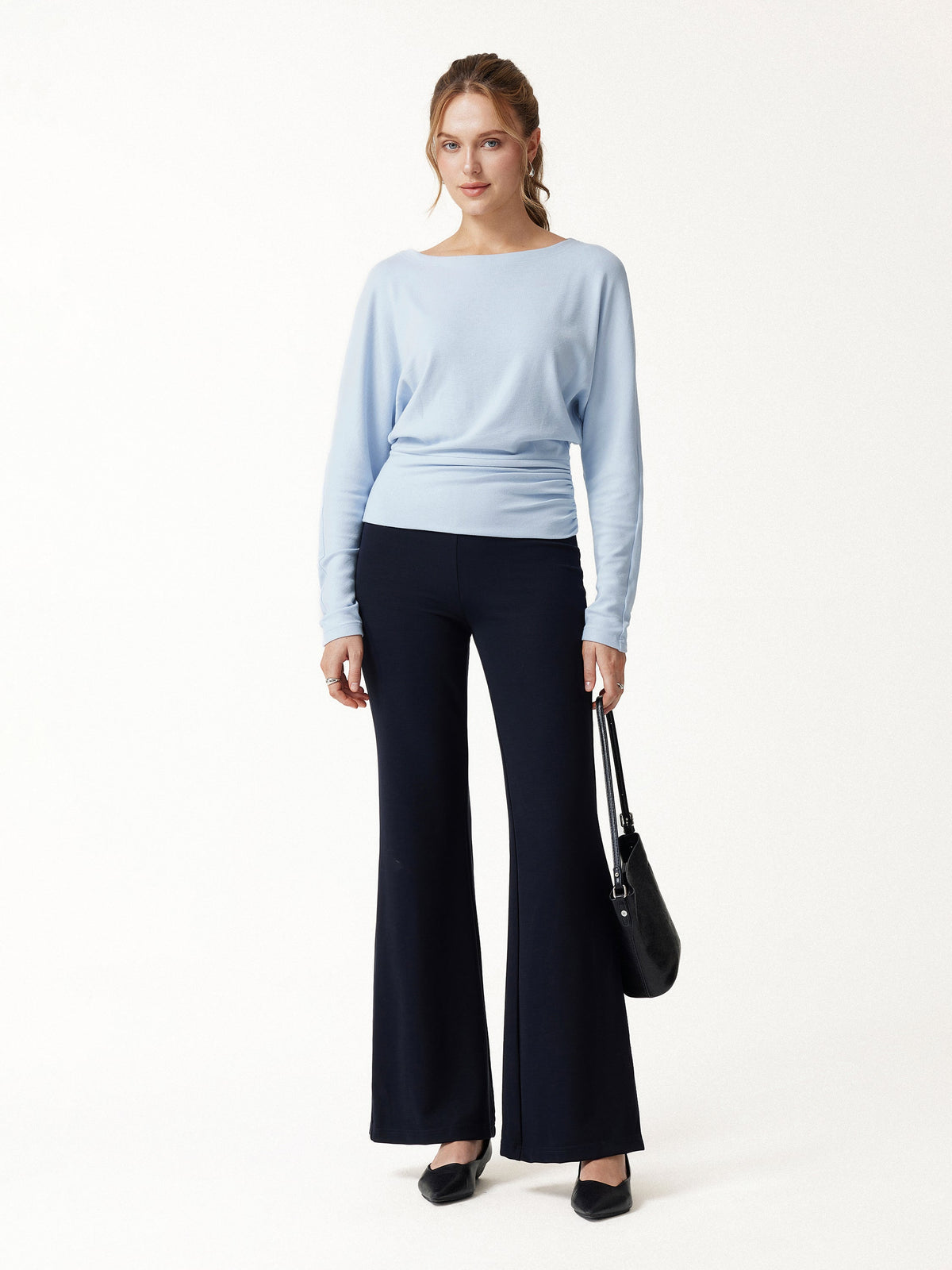 LiteWarm Slash Neck Batwing Sleeve Ruched Banded Hem Top — original photo 2