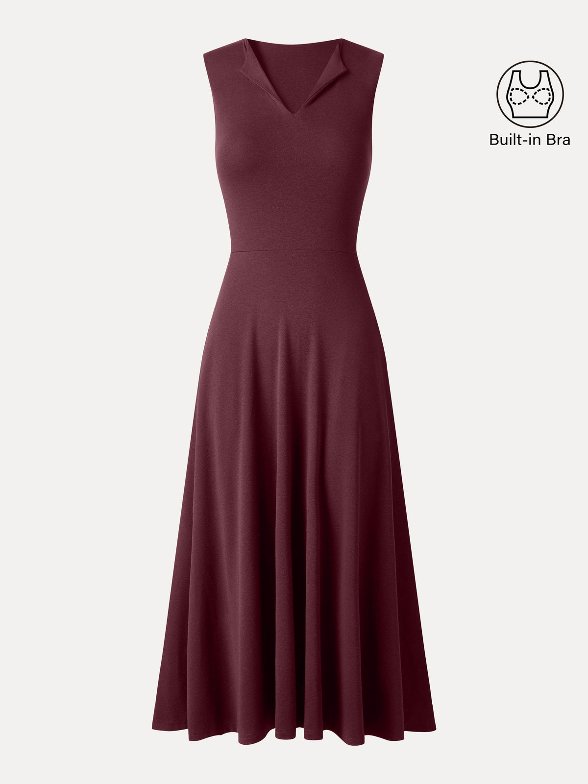 Ribbed Collared V-Neck Sleeveless A-Line Midi Built-In Bra Dress with Pockets — original photo 14