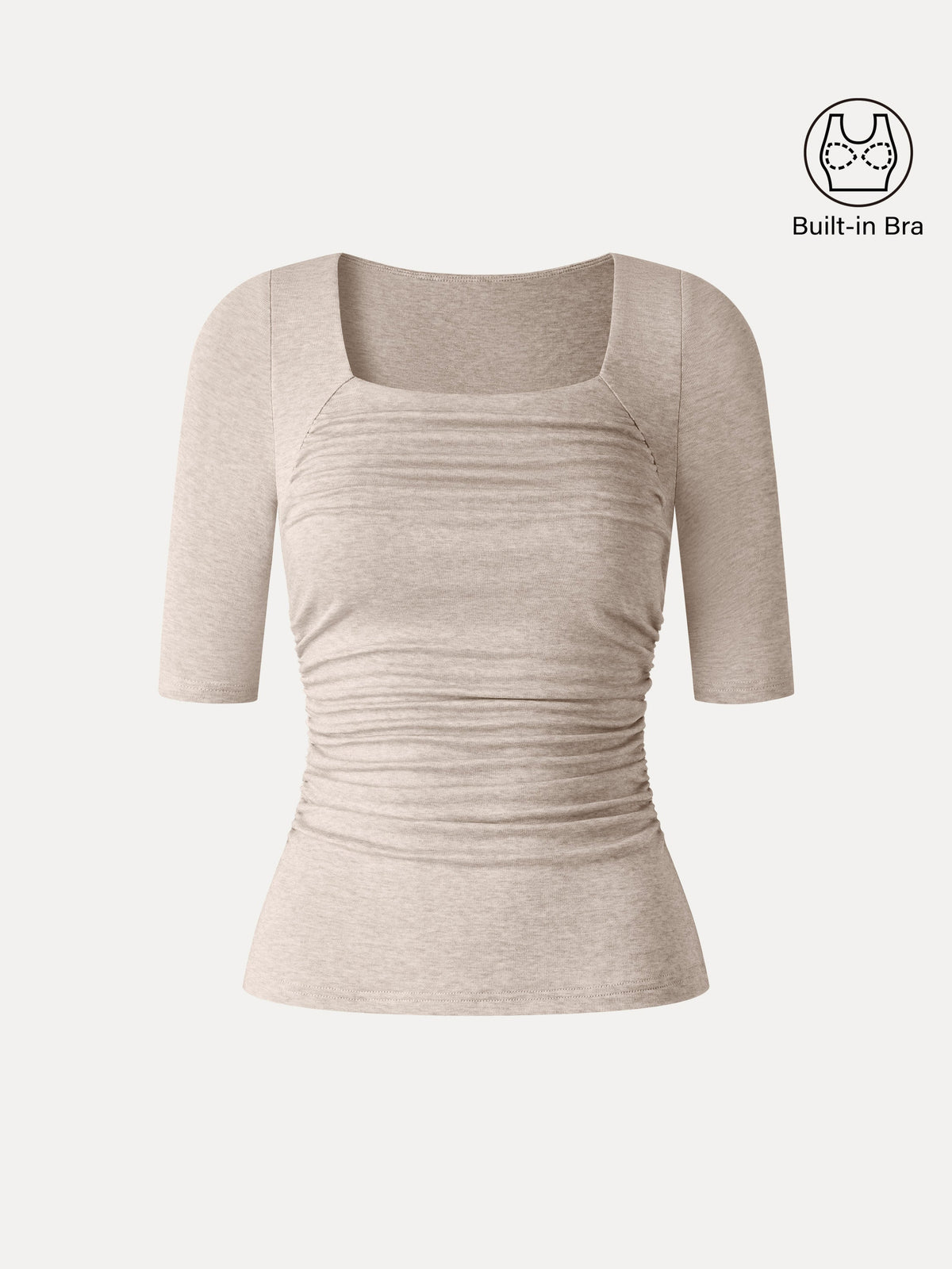 LiteWarm Lyocell-Wool Square Neck Elbow Sleeve Ruched Built-In Bra Top — original photo 10