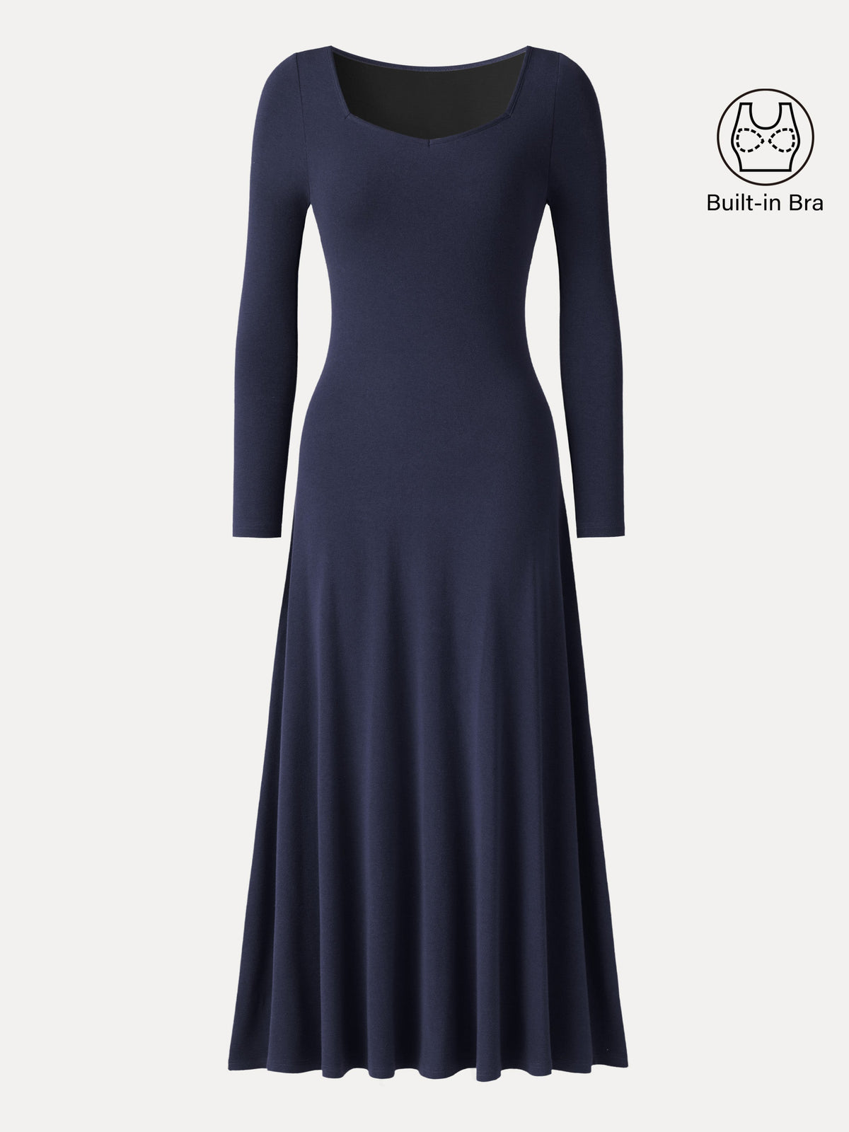 LiteWarm Diamond Neck Long Sleeve Drapey Maxi Built-In Bra Dress — original photo 10